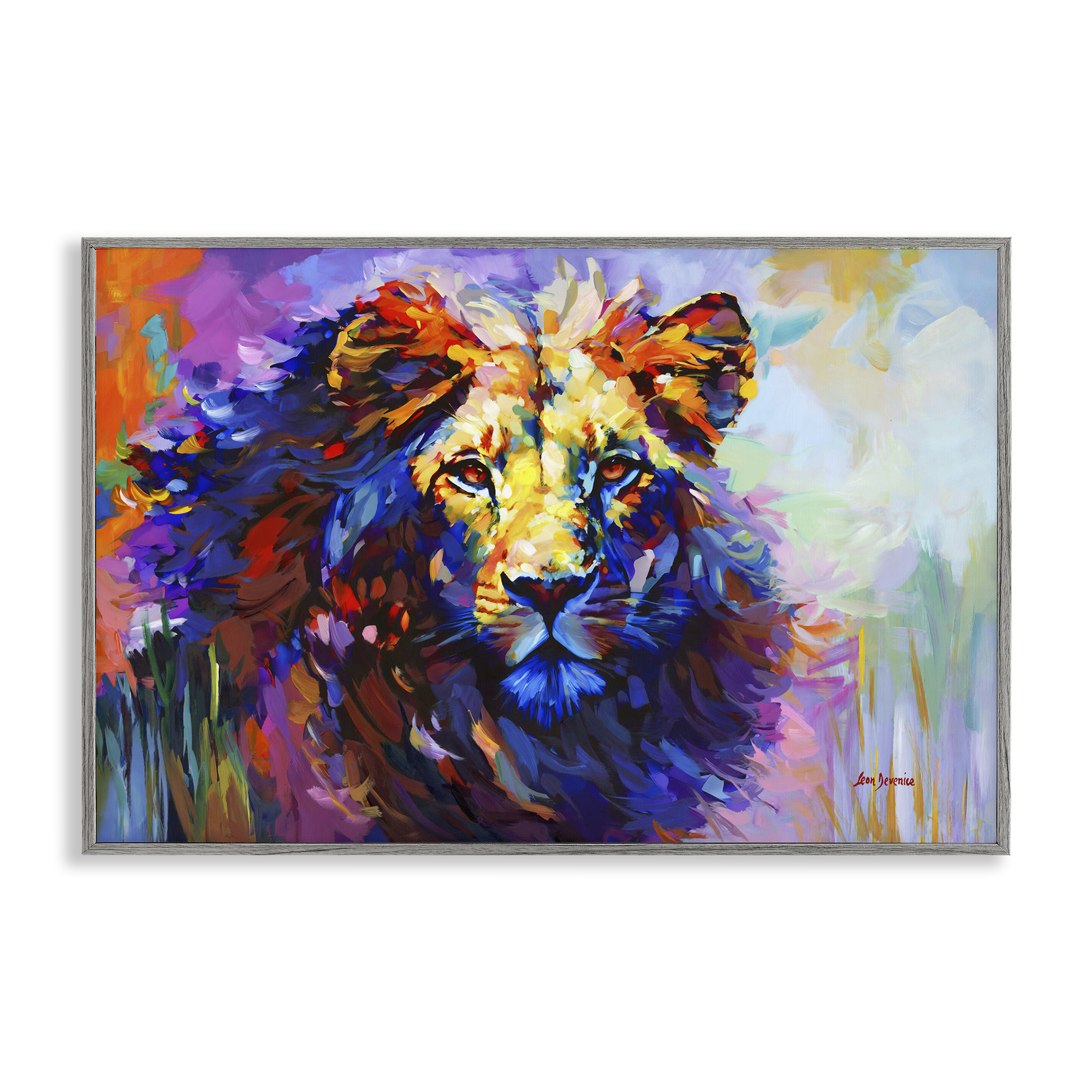 Stupell Industries Paint Strokes Lion Animals & Insects Painting Gray Framed Art Print Wall Art, 24 x 16
