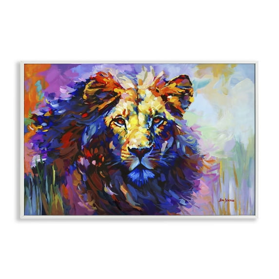 Stupell Industries Paint Strokes Lion Animals & Insects Painting White Framed Art Print Wall Art, 18 x 12