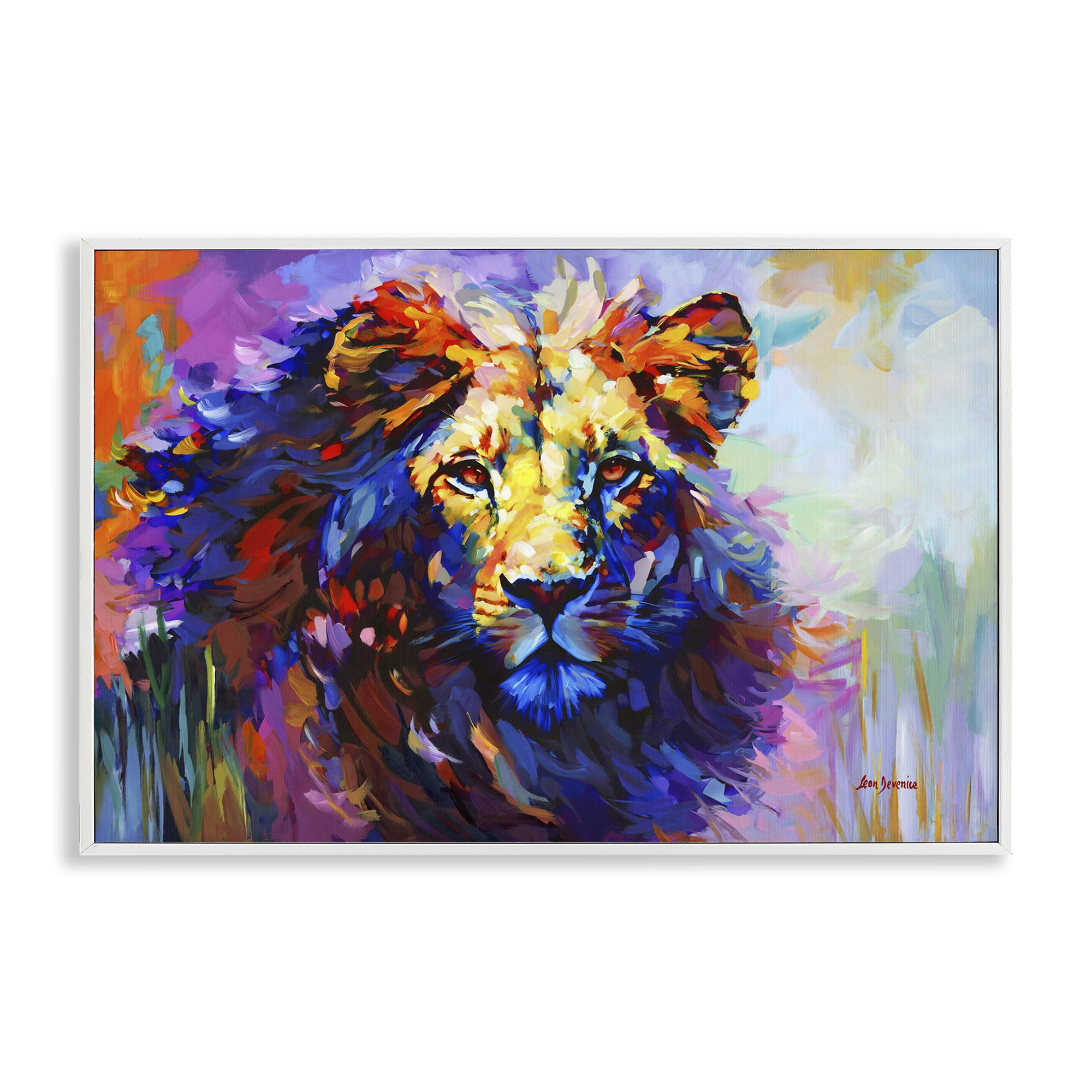 Stupell Industries Paint Strokes Lion Animals & Insects Painting White Framed Art Print Wall Art, 30 x 20