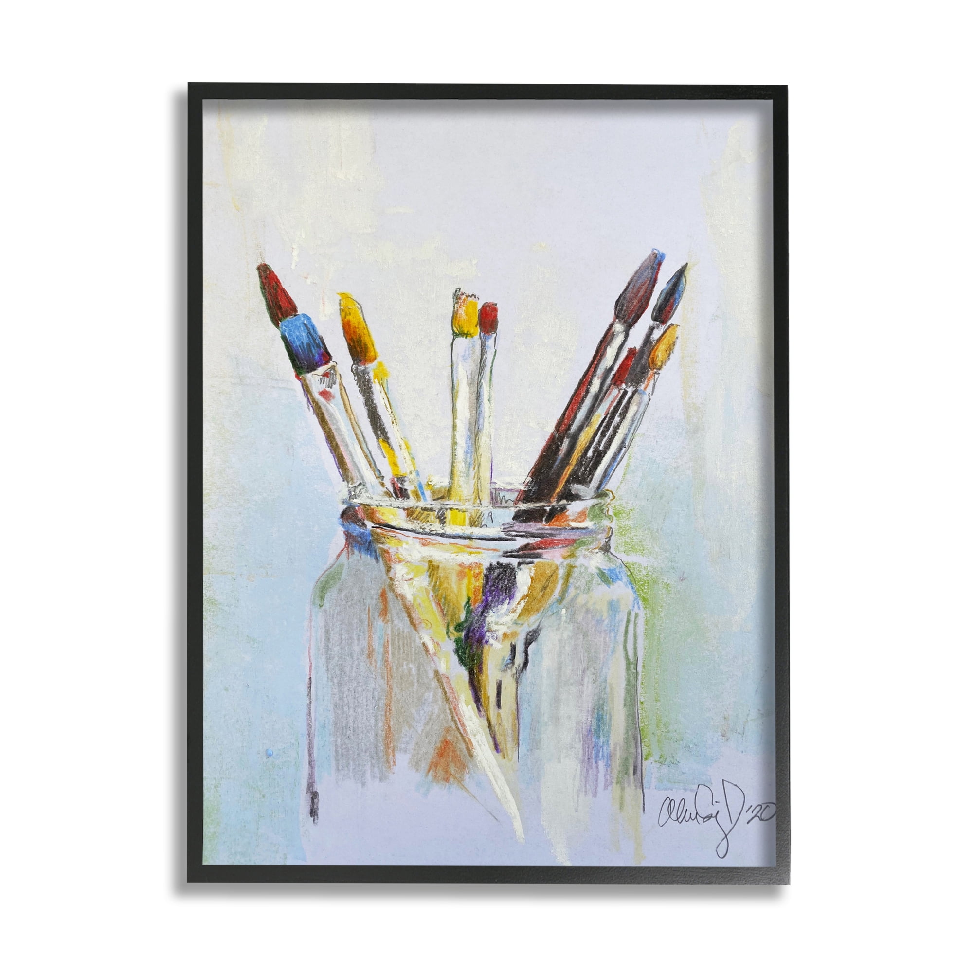 Stupell Industries Paintbrushes in Glass Jar Expressive Artist Tools Global Painting Black Framed Art Print Wall Art, 16 x 20, Design by Alan Segal