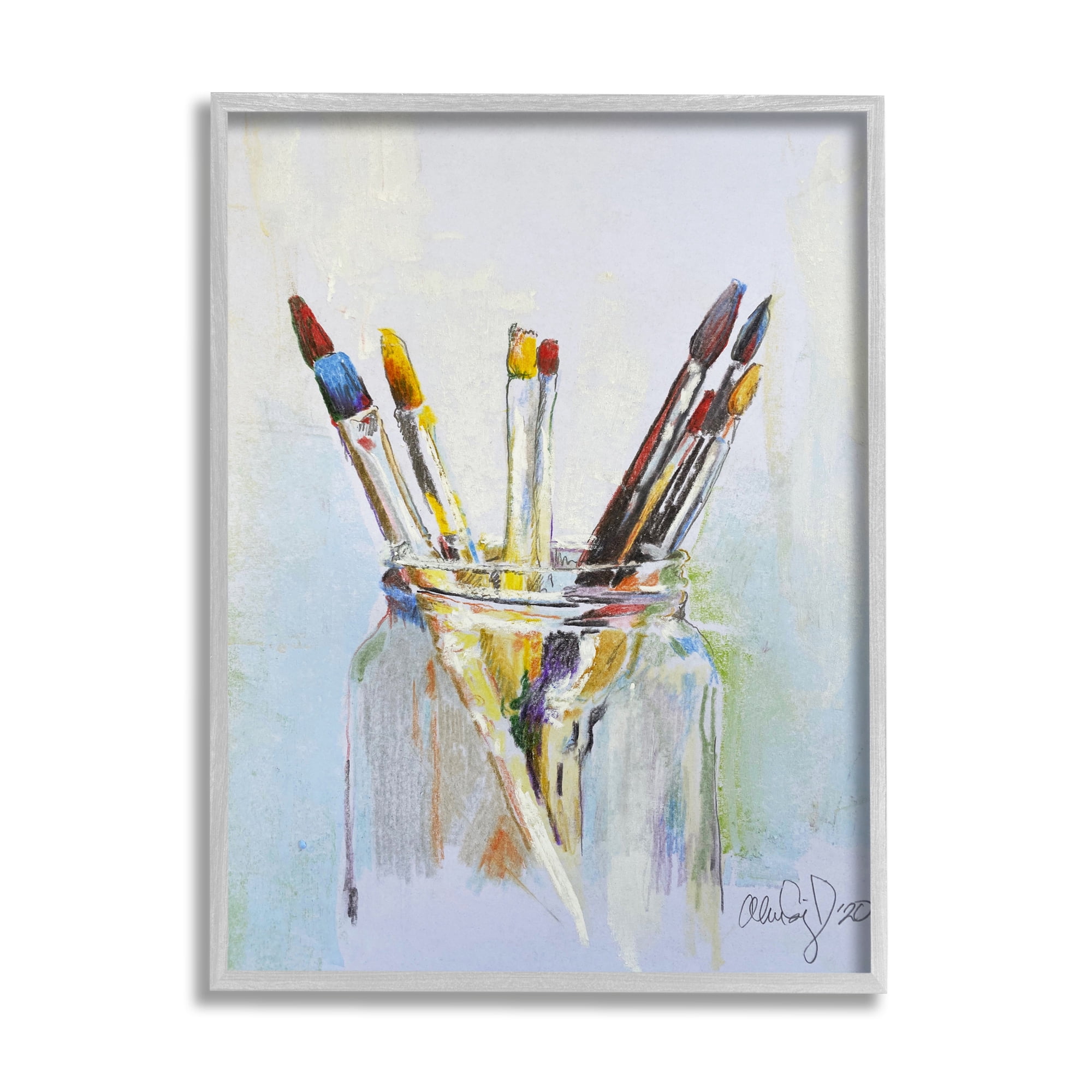 Stupell Industries Paintbrushes in Glass Jar Expressive Artist Tools Global Painting Gray Framed Art Print Wall Art, 16 x 20, Design by Alan Segal