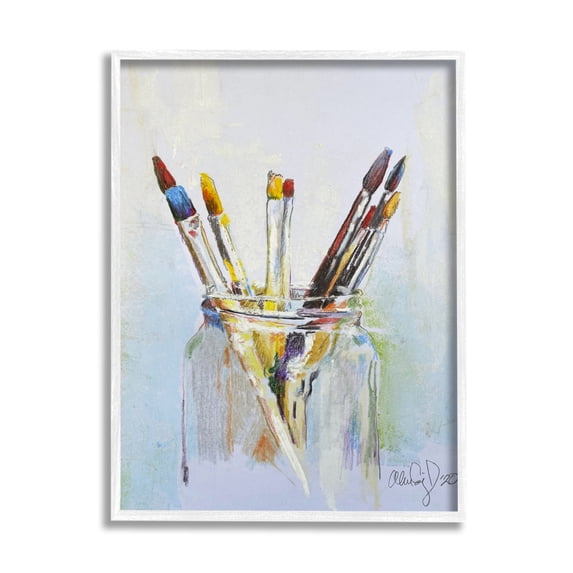 Stupell Industries Paintbrushes in Glass Jar Expressive Artist Tools Global Painting White Framed Art Print Wall Art, 16 x 20, Design by Alan Segal