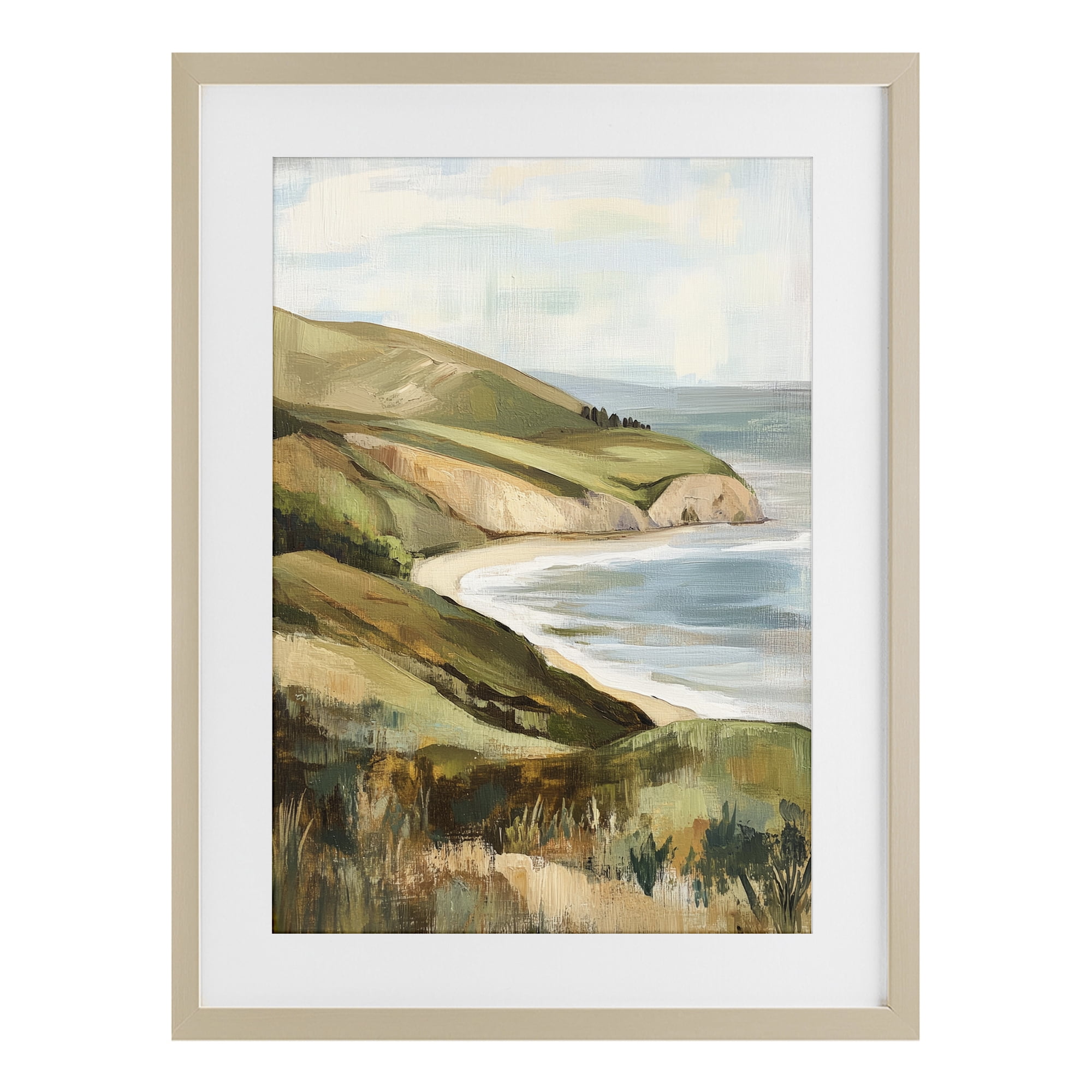 Stupell Industries Painted Cliffside By The Sea Birch Framed Print Under Glass, design by Petal Prints Design