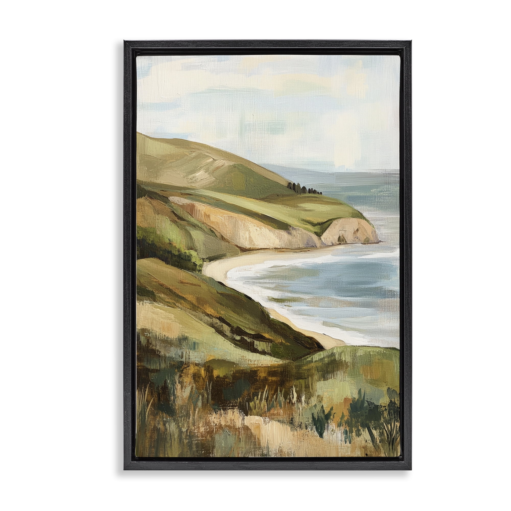 Stupell Industries Painted Cliffside By The Sea Black Framed Floater Canvas Wall Art, design by Petal Prints Design