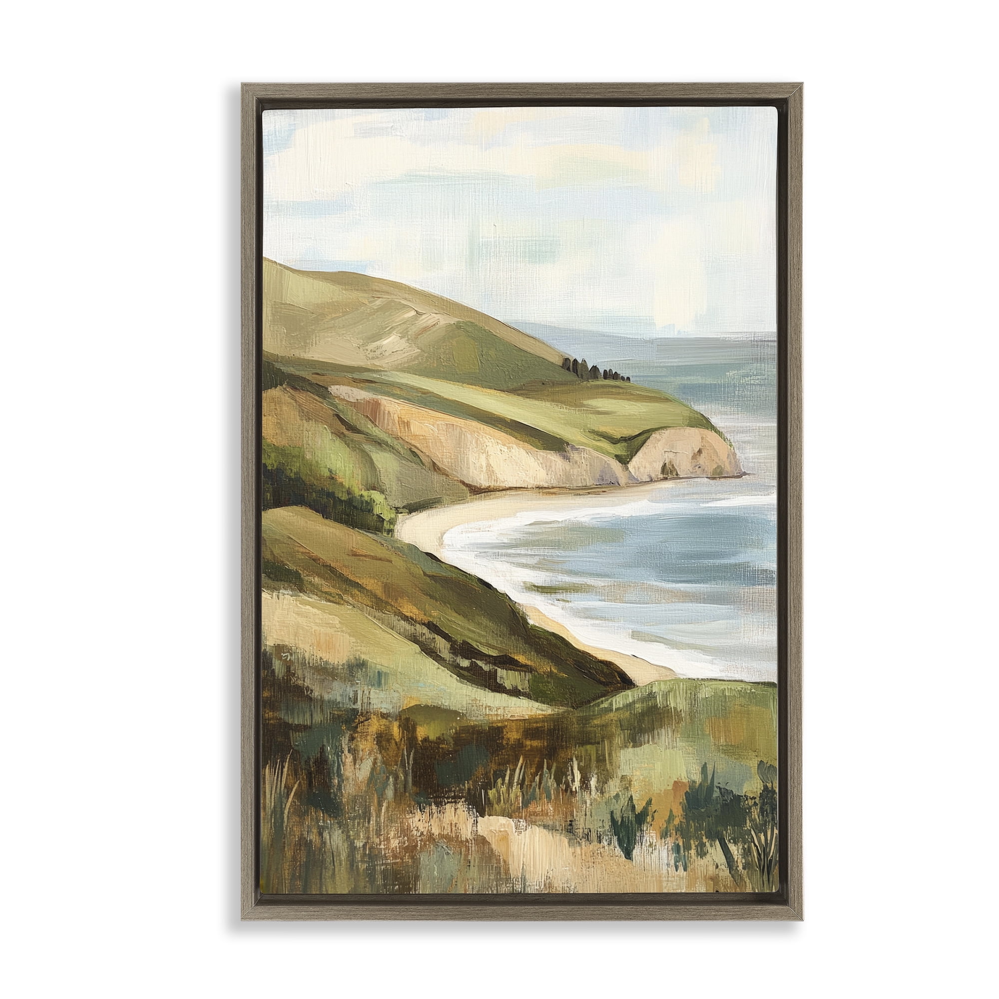 Stupell Industries Painted Cliffside By The Sea Brown Framed Floater Canvas Wall Art, design by Petal Prints Design
