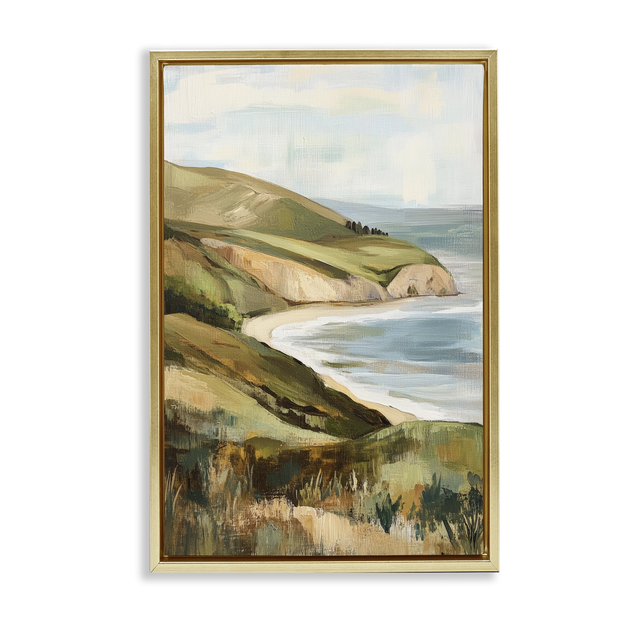 Stupell Industries Painted Cliffside By The Sea Gold Framed Floater Canvas Wall Art, design by Petal Prints Design