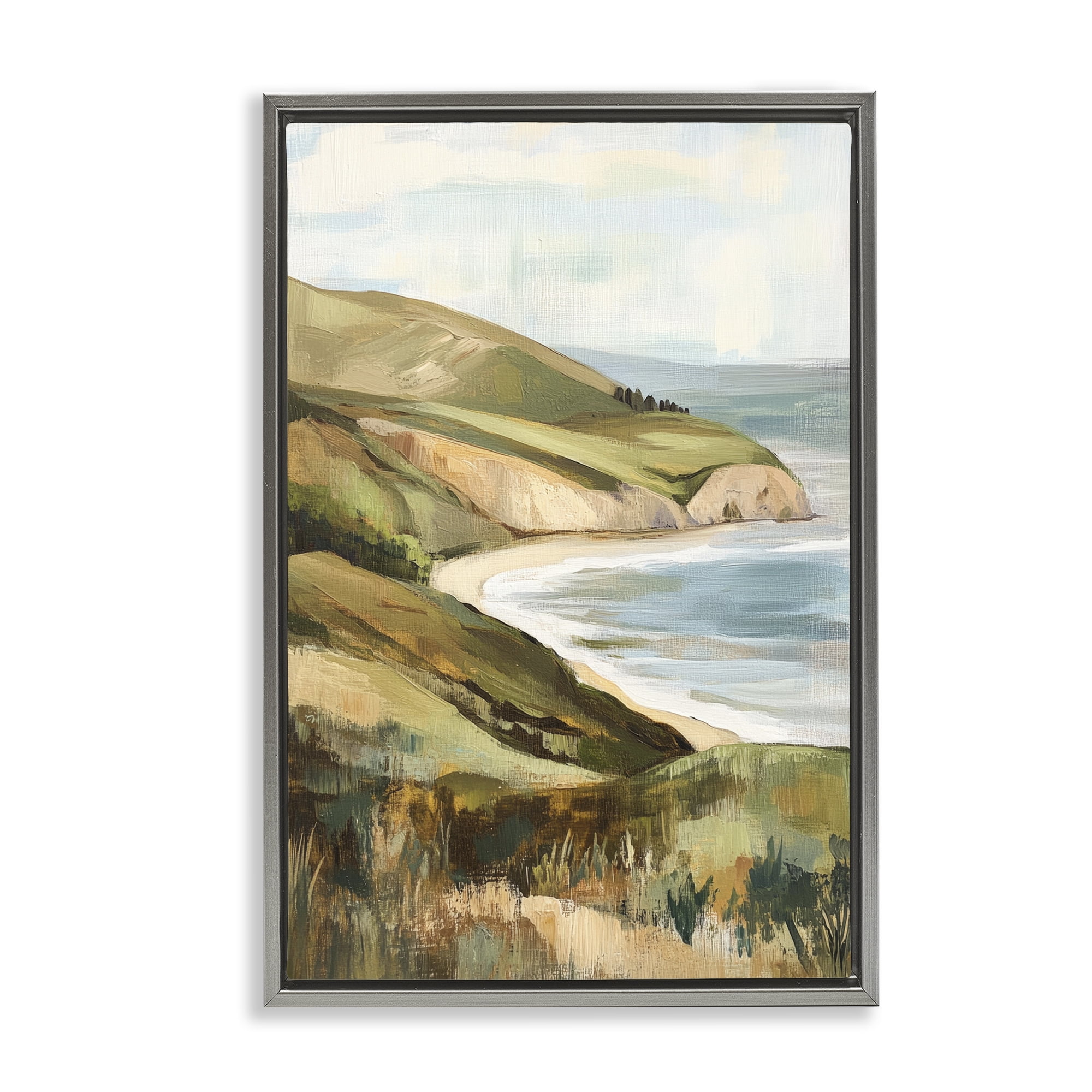 Stupell Industries Painted Cliffside By The Sea Gray Framed Floater Canvas Wall Art, design by Petal Prints Design