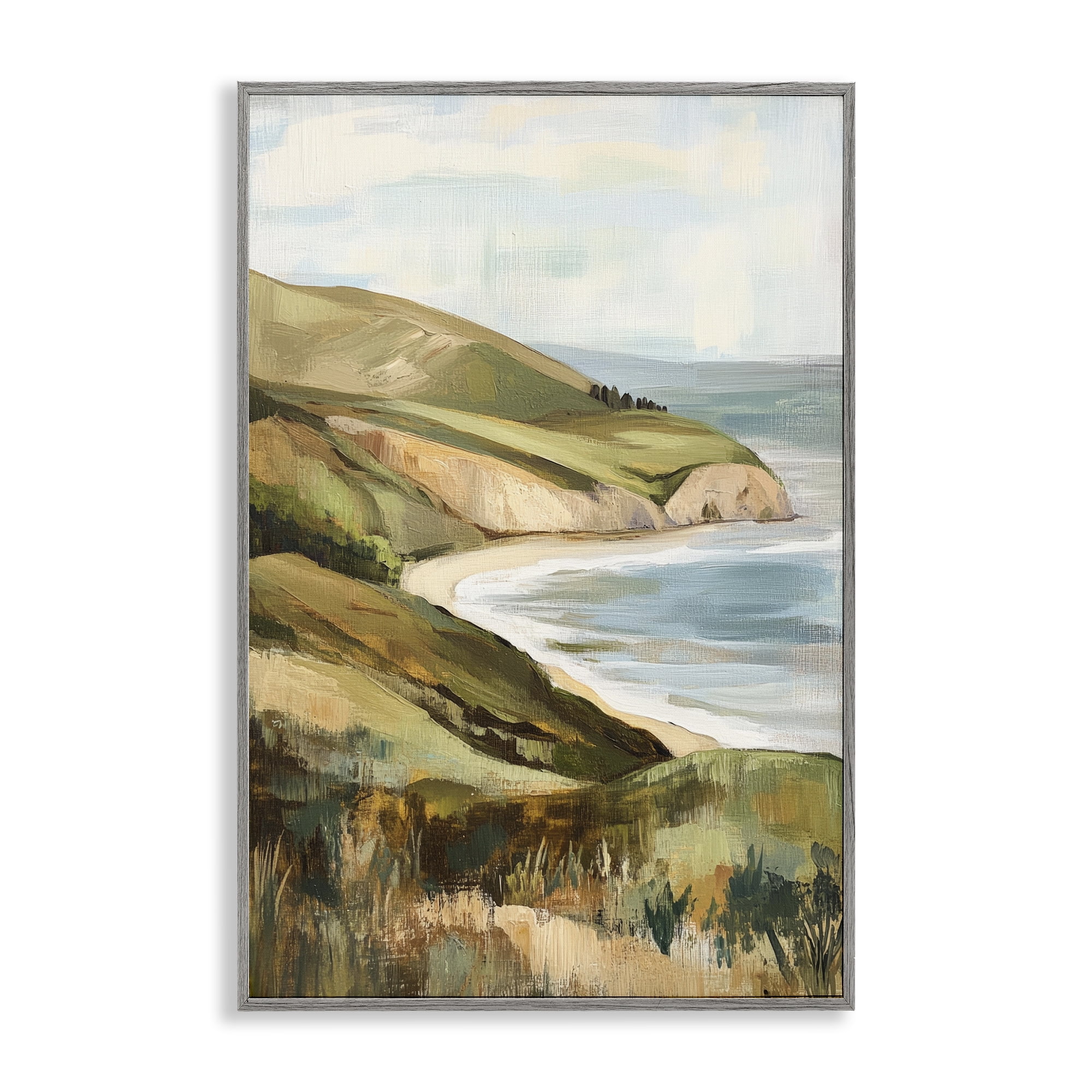 Stupell Industries Painted Cliffside By The Sea Gray Framed Giclee Art, design by Petal Prints Design