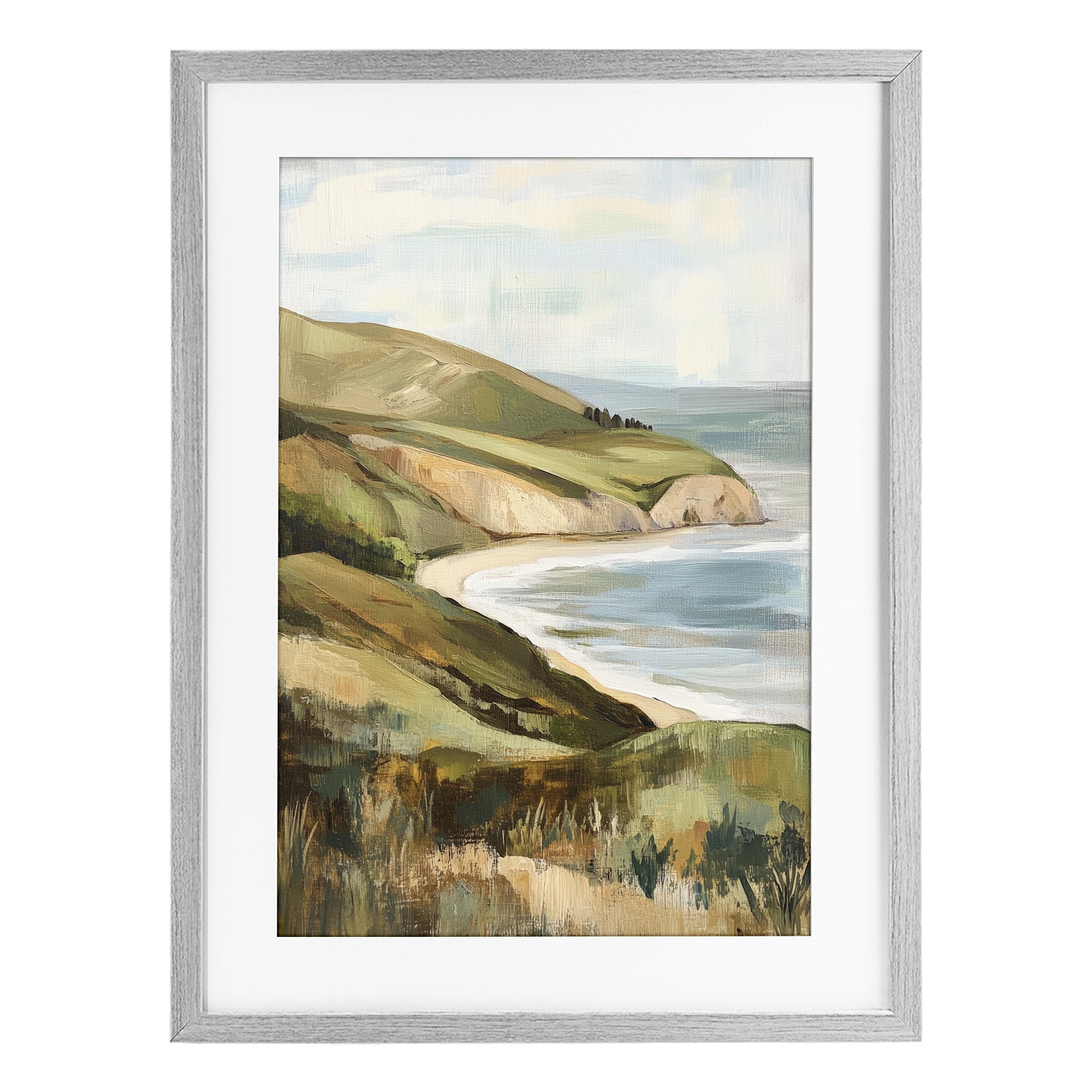 Stupell Industries Painted Cliffside By The Sea Gray Framed Print Under Glass, design by Petal Prints Design