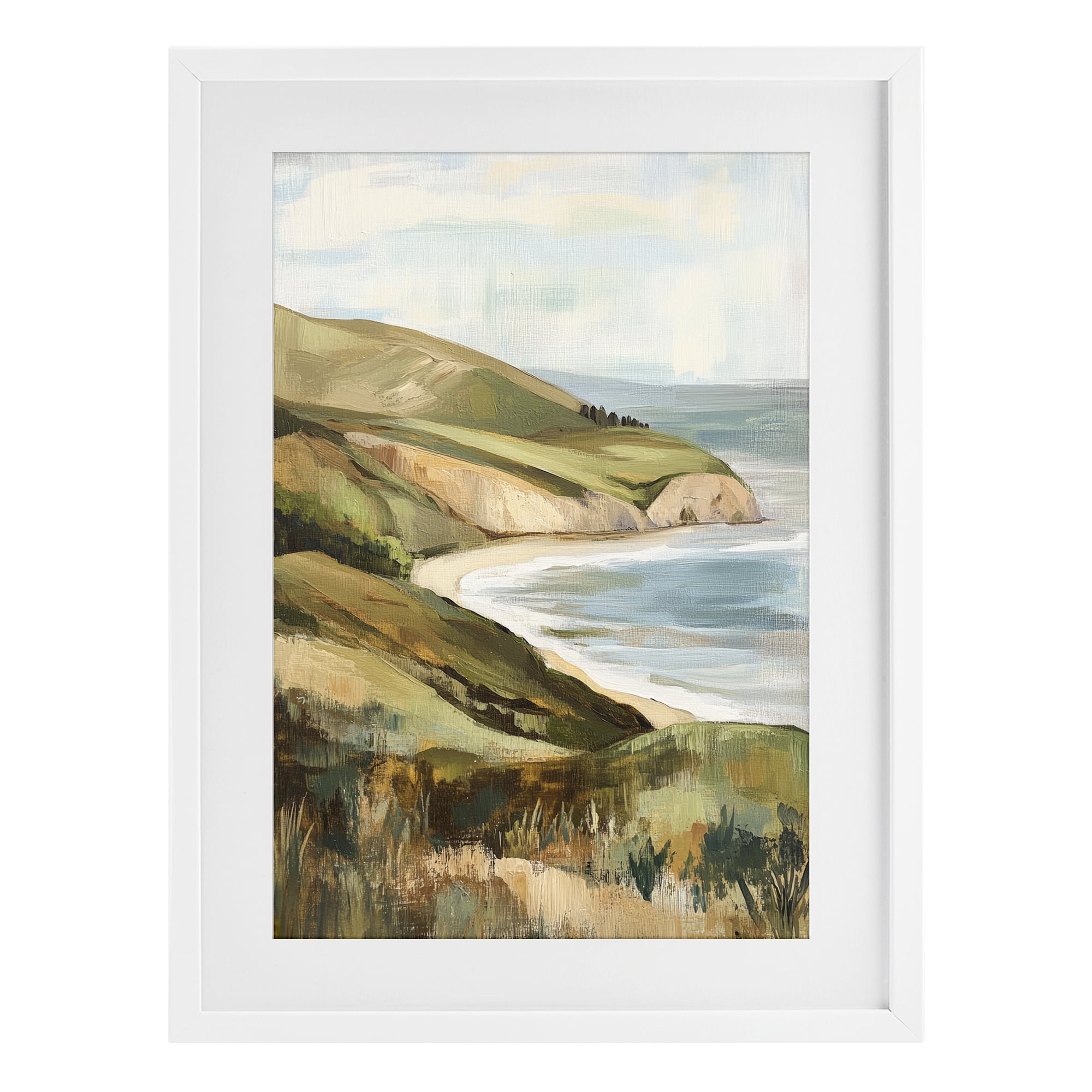 Stupell Industries Painted Cliffside By The Sea White Framed Print Under Glass, design by Petal Prints Design