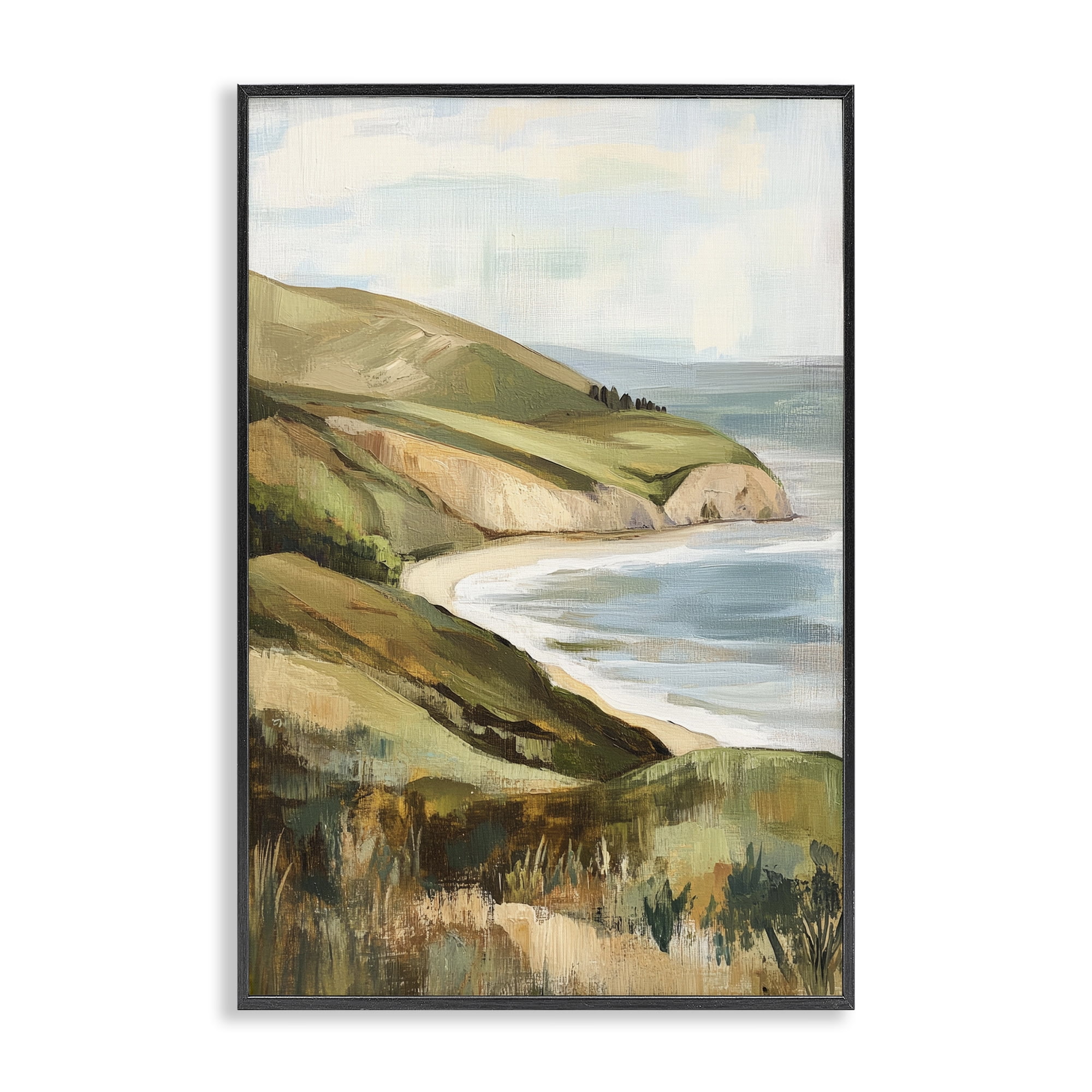 Stupell Industries Painted Cliffside Coastal Morning Light Black Framed Giclee Art, design by Petal Prints Design
