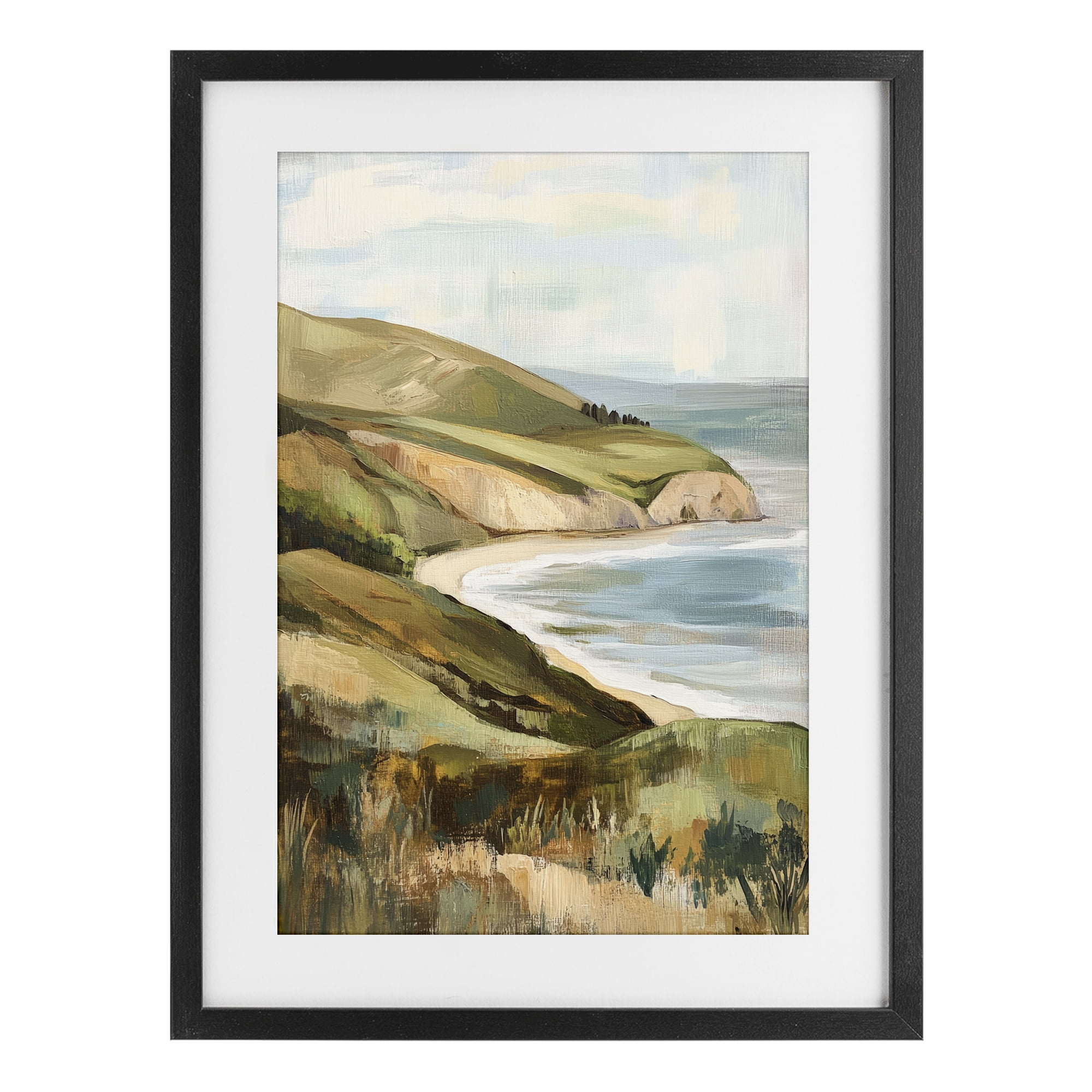 Stupell Industries Painted Cliffside Coastal Morning Light Black Framed Print Under Glass, design by Petal Prints Design