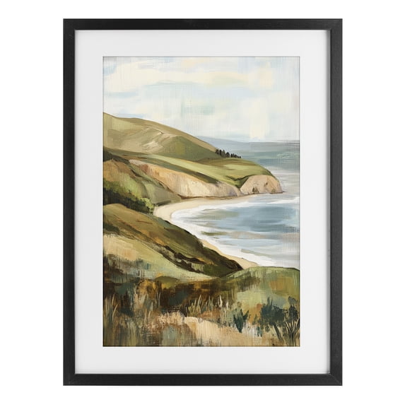 Stupell Industries Transitional Painted Cliffside Coastal Morning Light Black Framed Print Under Glass, 14 x 20, by Petals Prints Design
