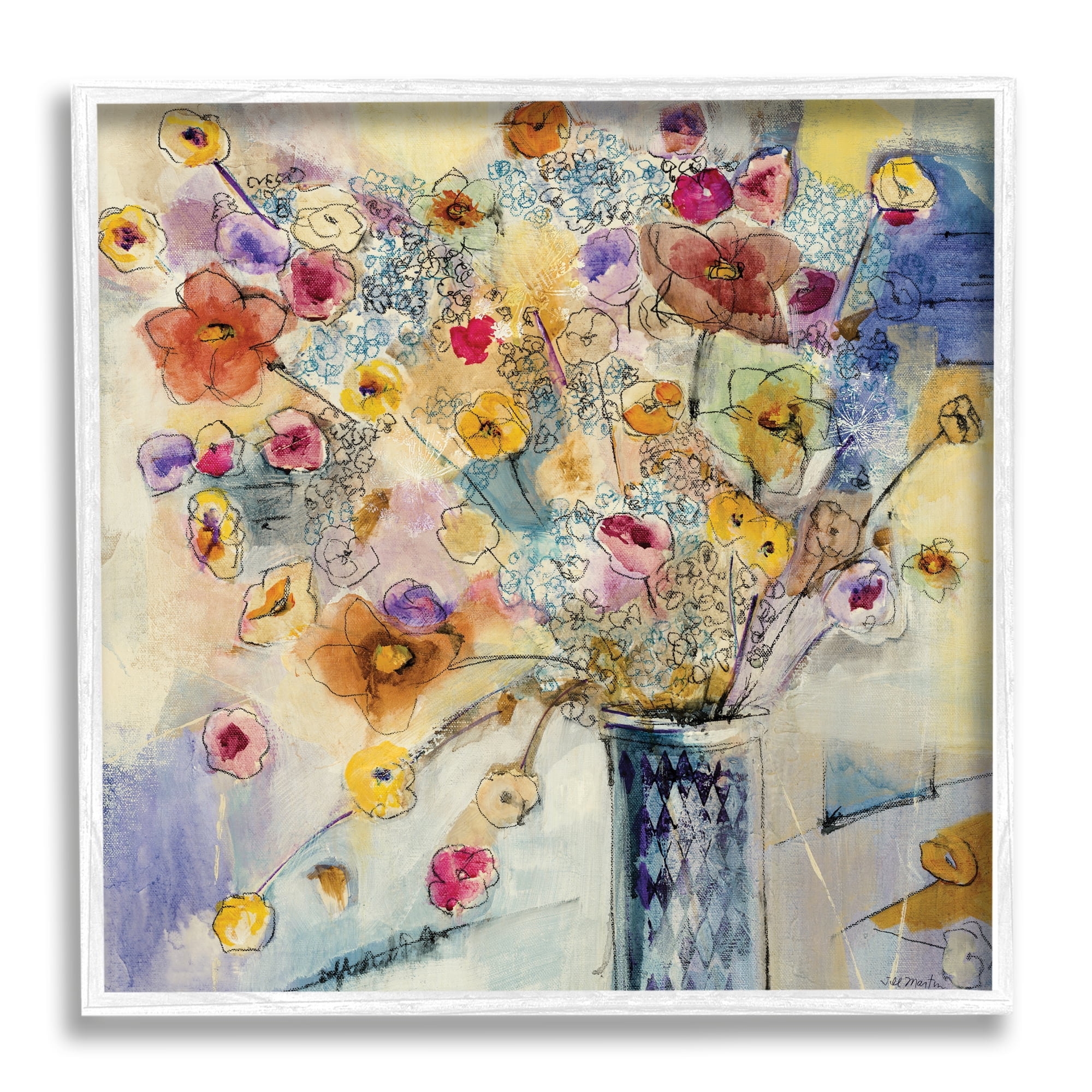 Stupell Industries Painted Flowers Line Drawing, 12 x 12,Design by Jill Martin