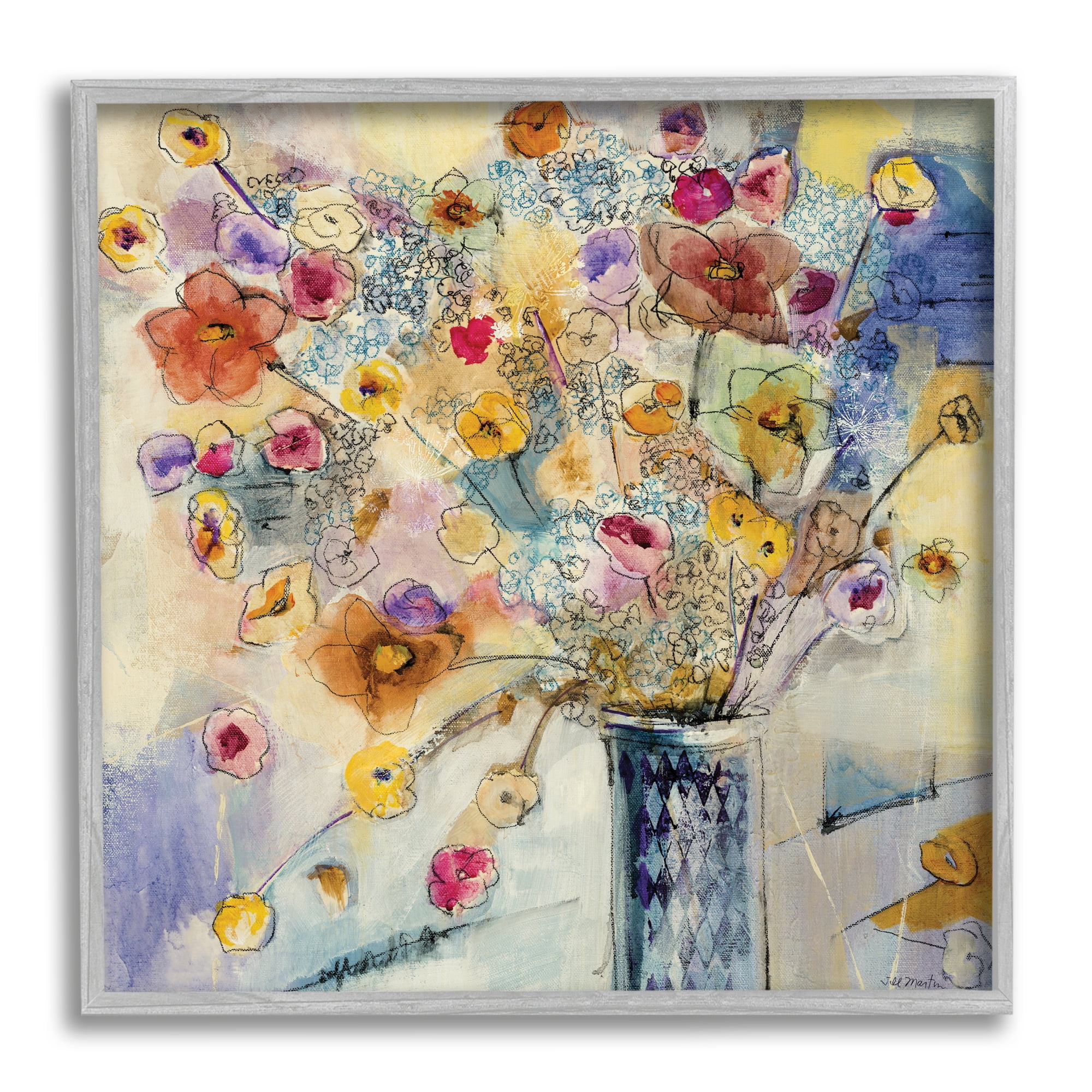 Stupell Industries Painted Flowers Line Drawing, 12 x 12,Design by Jill Martin