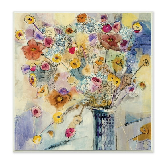 Stupell Industries Painted Flowers Line Drawing Botanical & Floral Painting Unframed Art Print Wall Art, 12 x 12