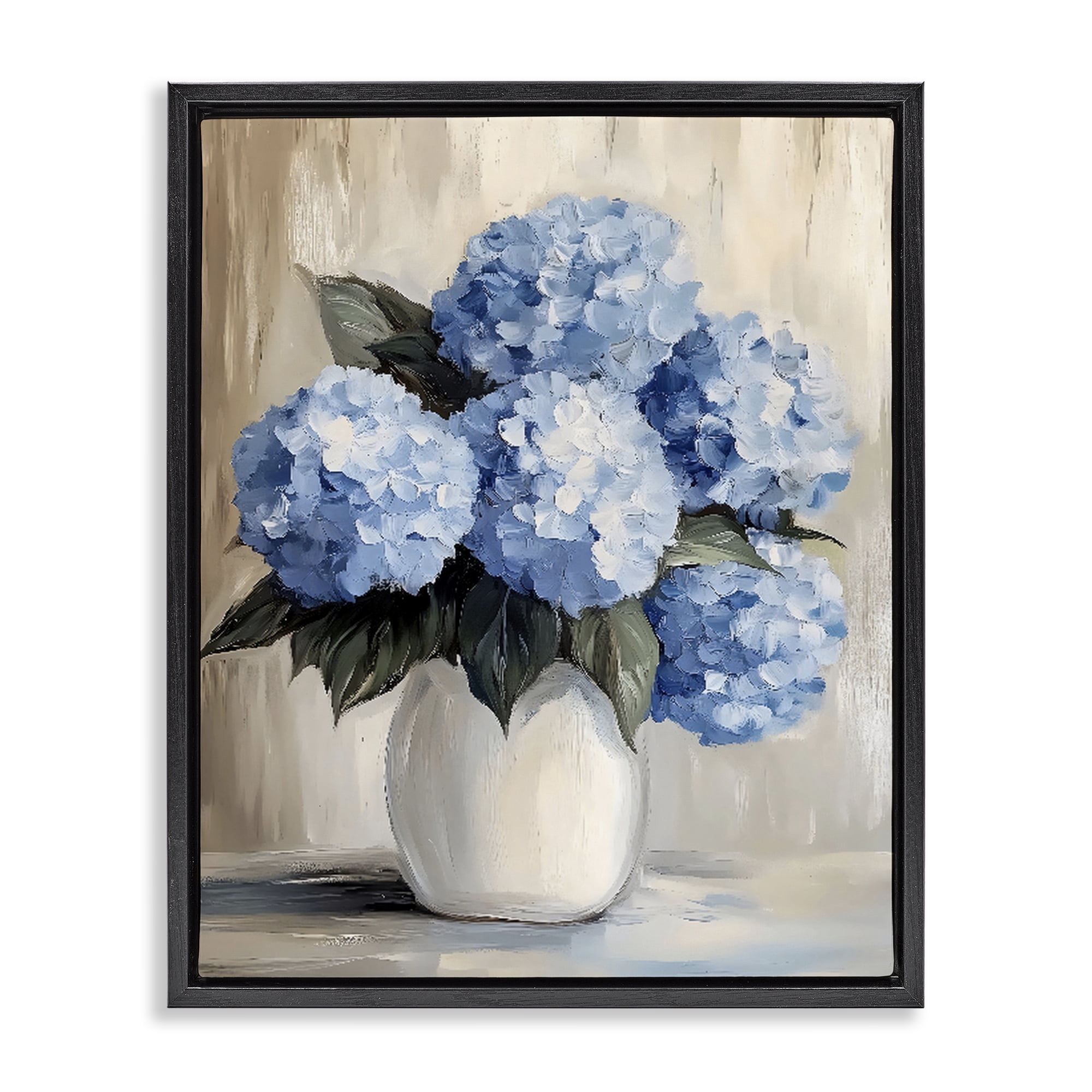 Stupell Industries Painted Hydrangeas in White Vase Black Framed Floater Canvas Wall Art, design by Creative Studio