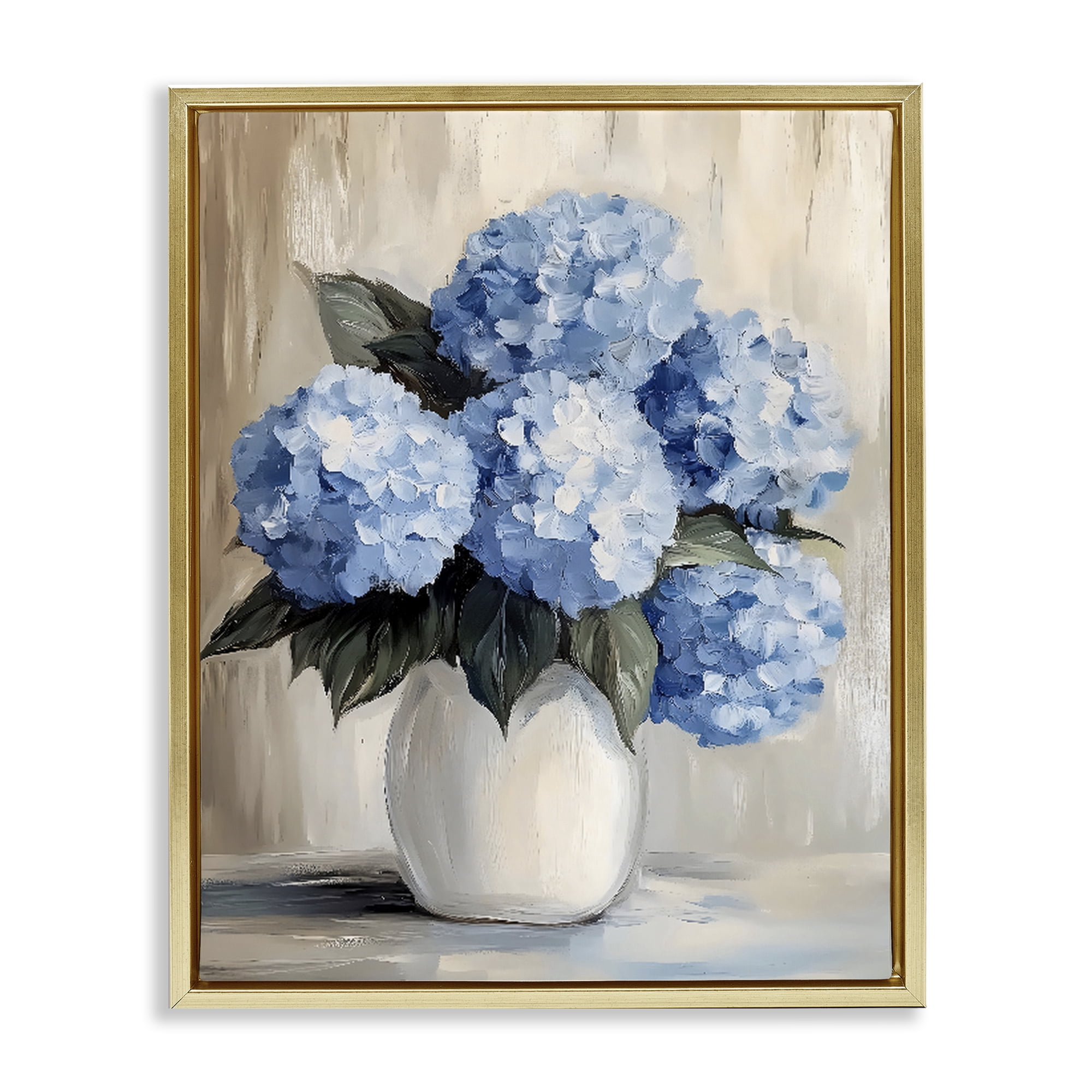 Stupell Industries Painted Hydrangeas in White Vase Gold Framed Floater Canvas Wall Art, design by Creative Studio