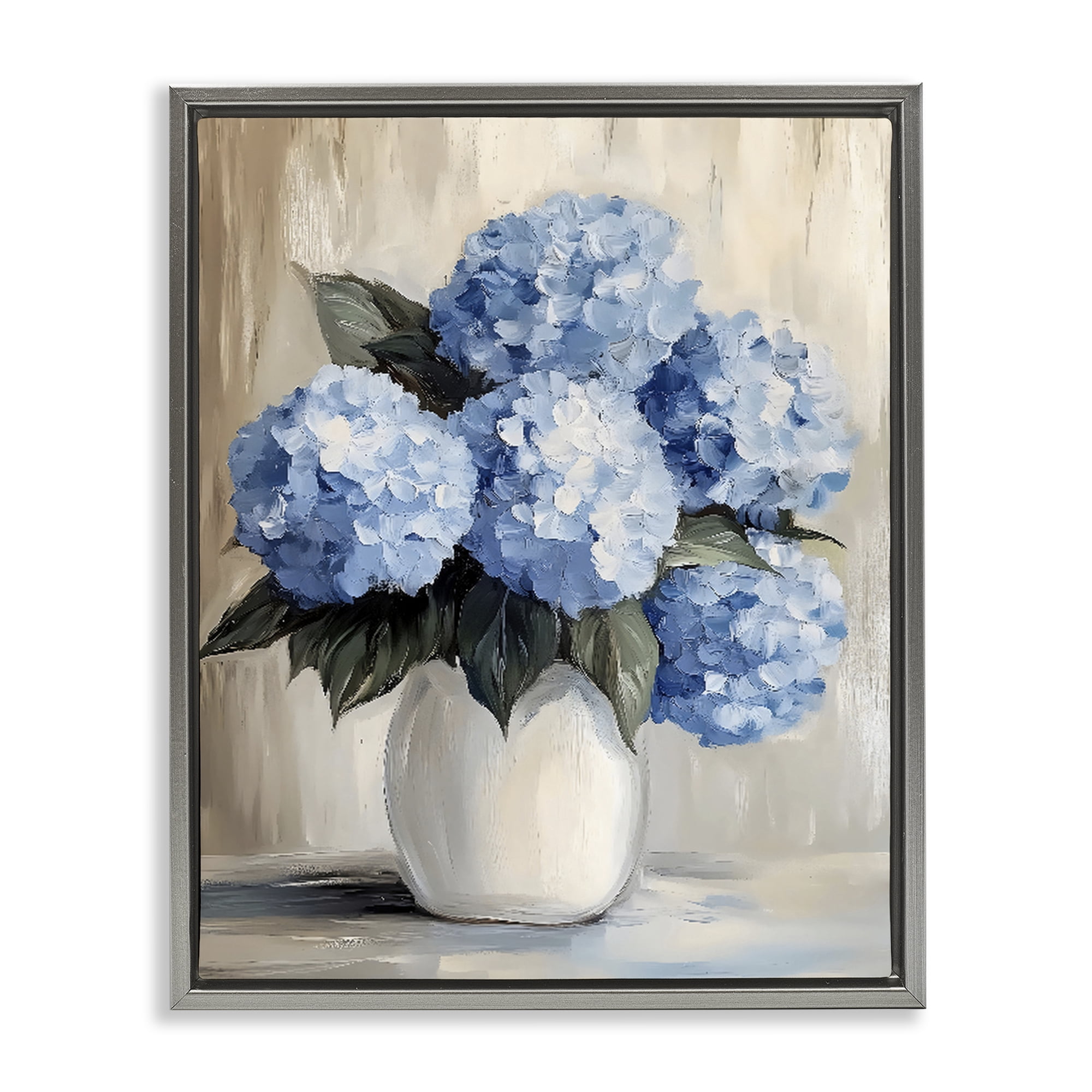 Stupell Industries Painted Hydrangeas in White Vase Gray Framed Floater Canvas Wall Art, design by Creative Studio