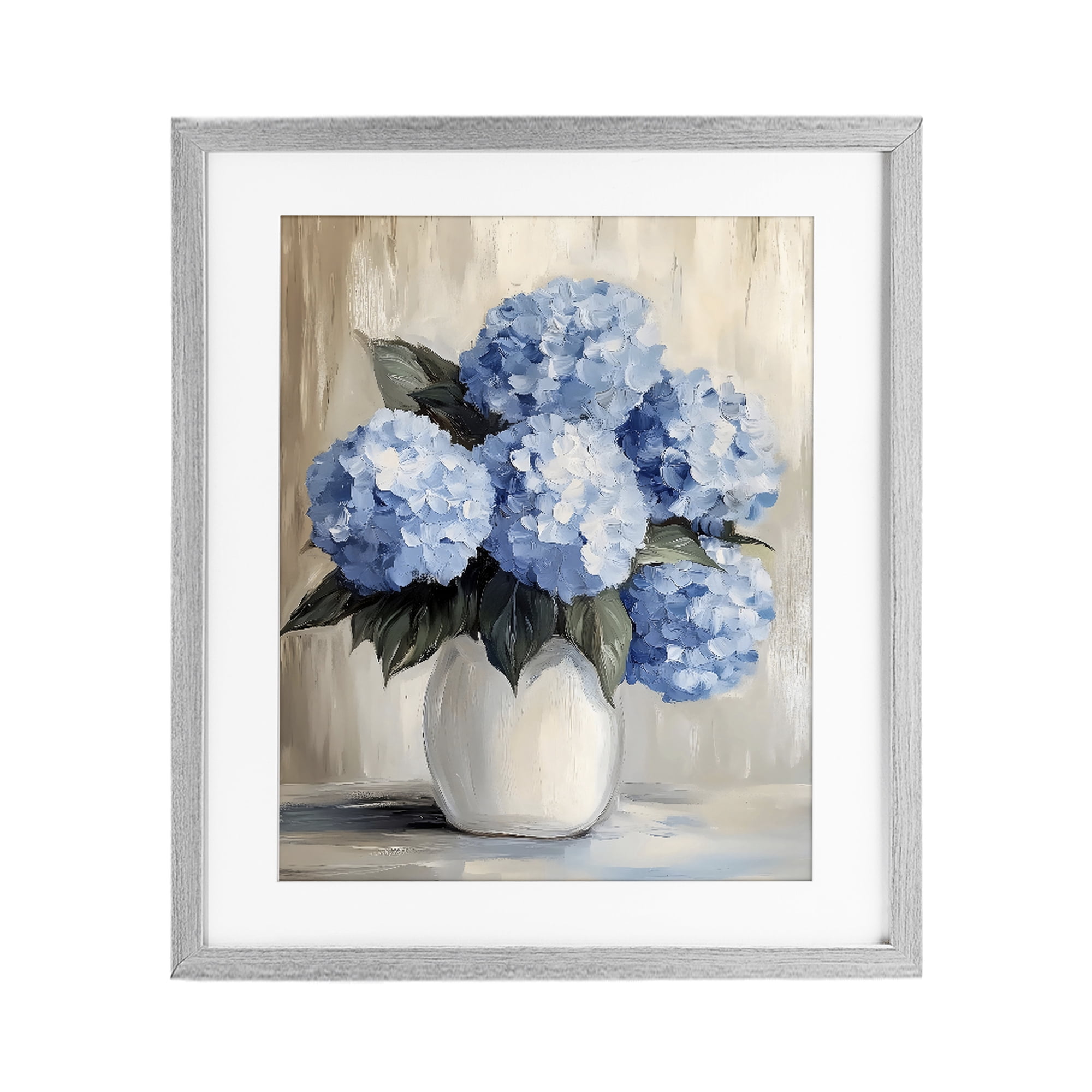Stupell Industries Painted Hydrangeas in White Vase Gray Framed Print Under Glass, design by Creative Studio