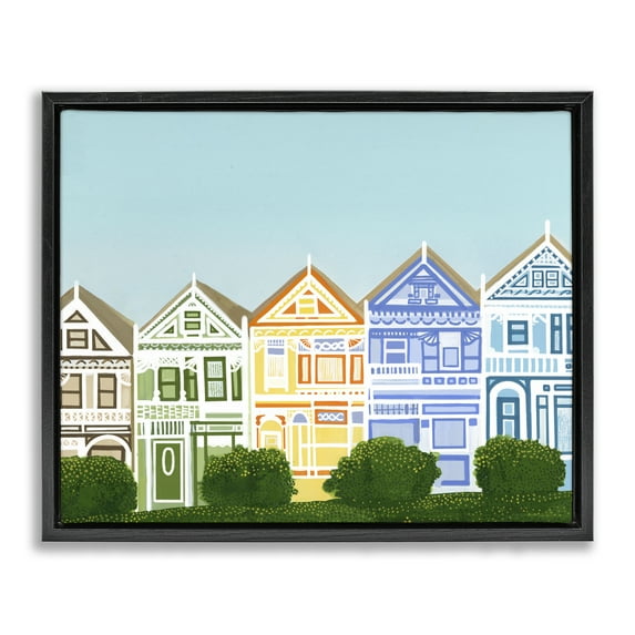 Stupell Industries Painted Ladies Houses Black Framed Floater Canvas Wall Art design by Evelyn Coleman, 17 x 21
