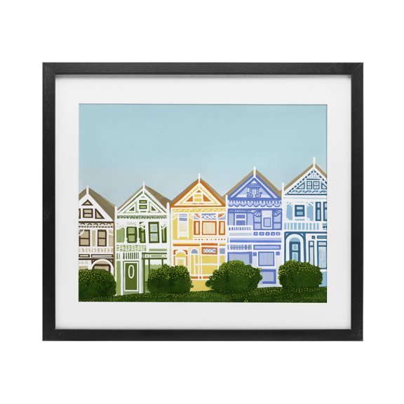 Stupell Industries Painted Ladies Houses Black Framed Print Under Glass design by Evelyn Coleman, 13 x 16