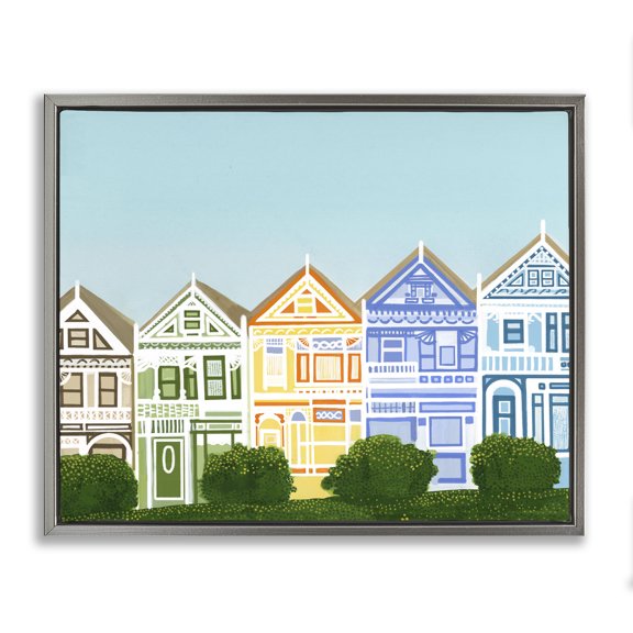 Stupell Industries Painted Ladies Houses Gray Framed Floater Canvas Wall Art design by Evelyn Coleman, 25 x 31