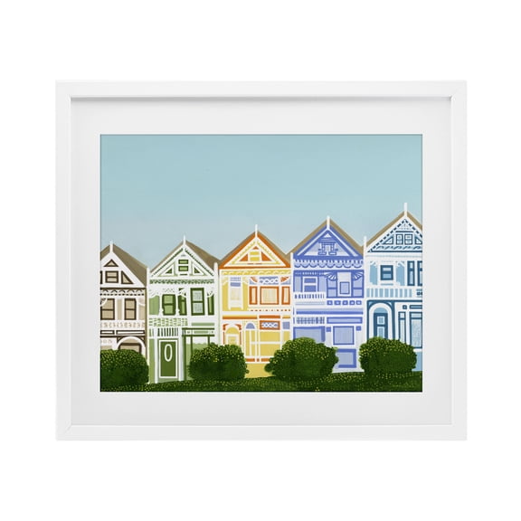 Stupell Industries Painted Ladies Houses White Framed Print Under Glass design by Evelyn Coleman, 17 x 21