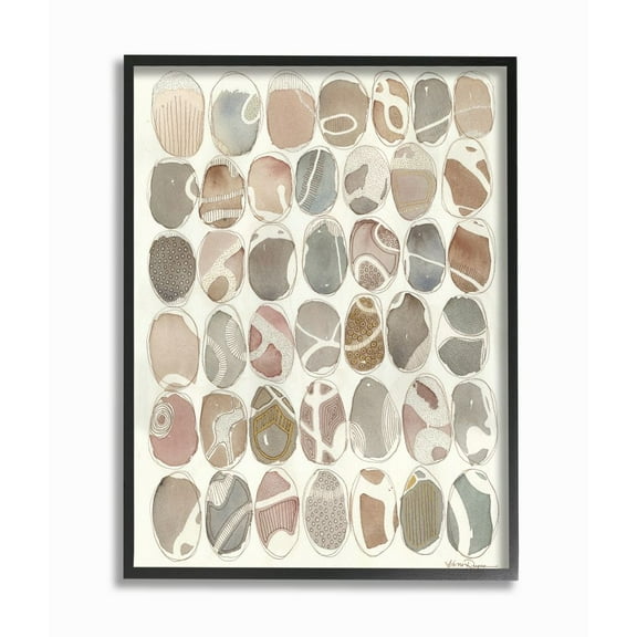 Stupell Industries Painted Patterned Rocks Organic Abstract Lines Framed Wall Art Design by Kim Rupe, 16" x 20", Black Framed