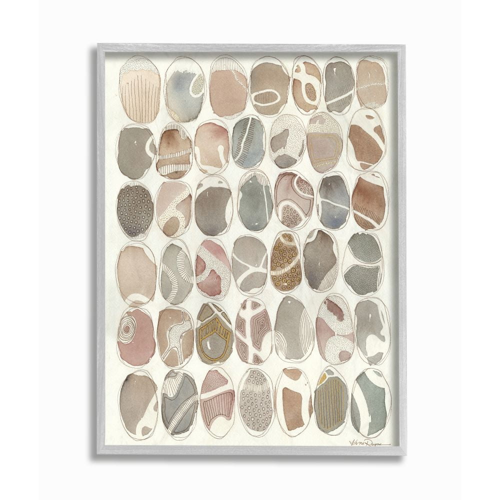 Stupell Industries Painted Patterned Rocks Organic Abstract Lines Framed Wall Art Design by Kim Rupe, 16" x 20", Gray Framed