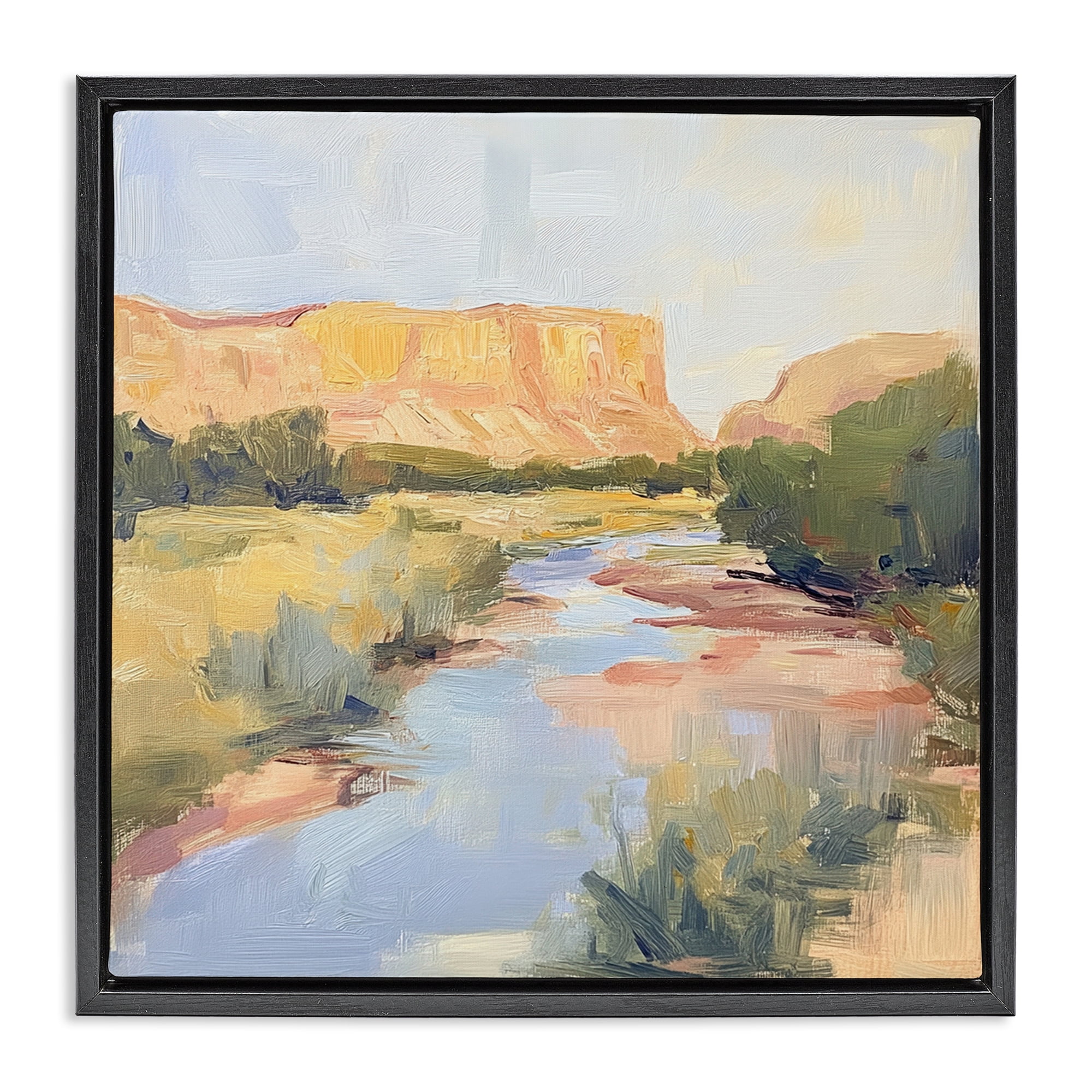 Stupell Industries Painted Plateau River Reflection Black Framed Floater Canvas Wall Art, design by Petal Prints Design
