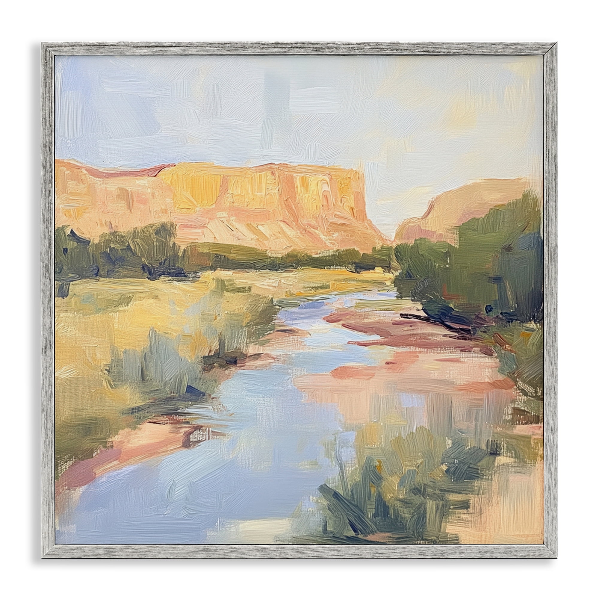 Stupell Industries Painted Plateau River Reflection Gray Framed Giclee Art, design by Petal Prints Design
