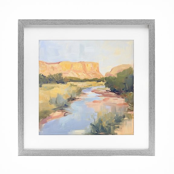 Stupell Industries Painted Plateau River Reflection Gray Framed Print Under Glass, design by Petal Prints Design