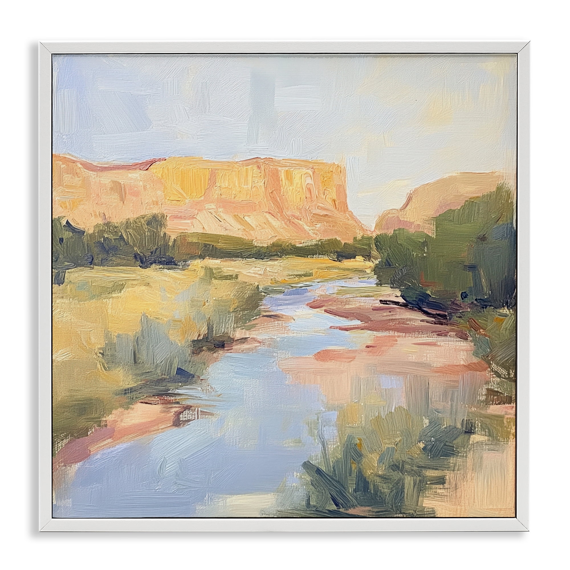 Stupell Industries Painted Plateau River Reflection White Framed Giclee Art, design by Petal Prints Design