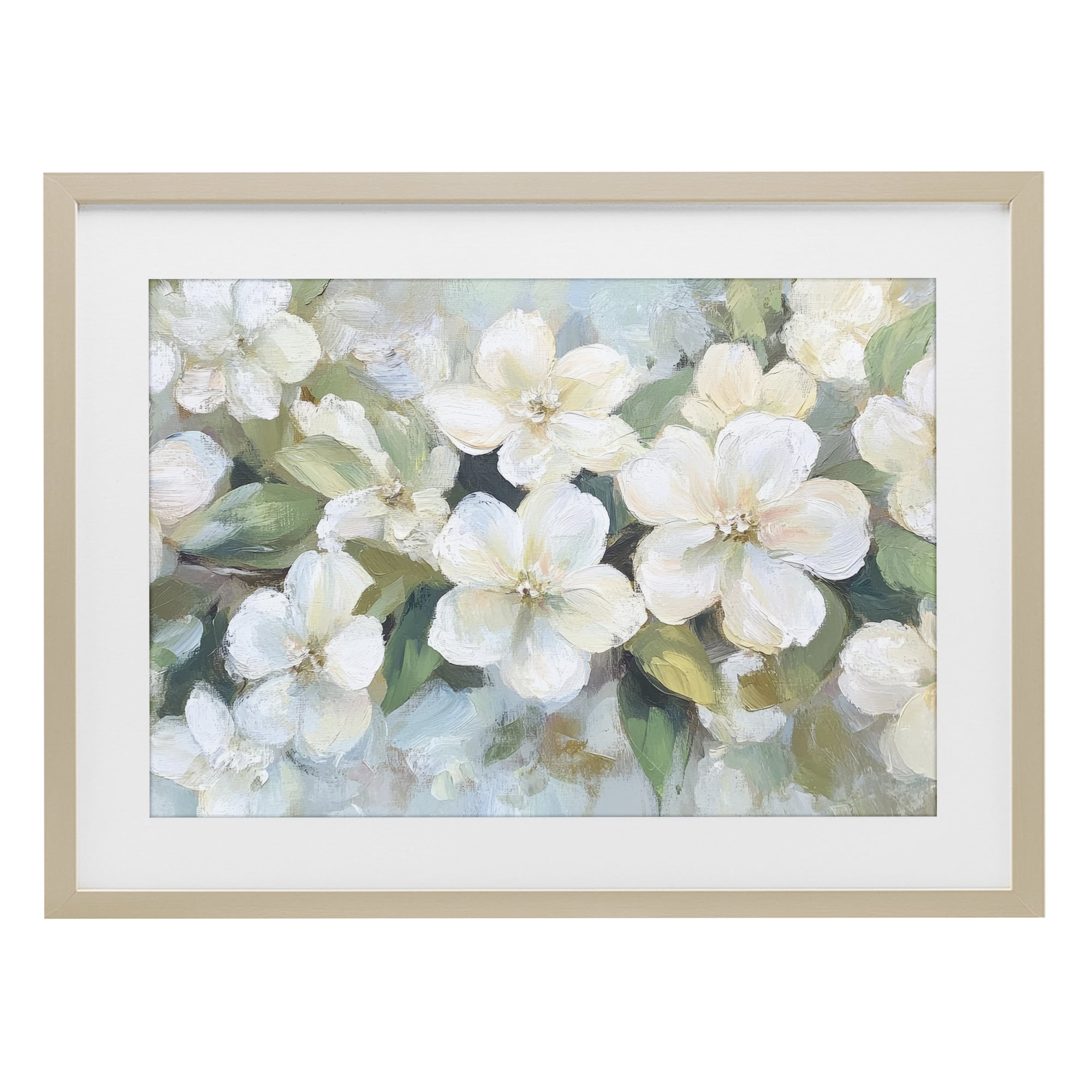 Stupell Industries Painted White Flowers in Leaves Birch Framed Print Under Glass, design by Petal Prints Design