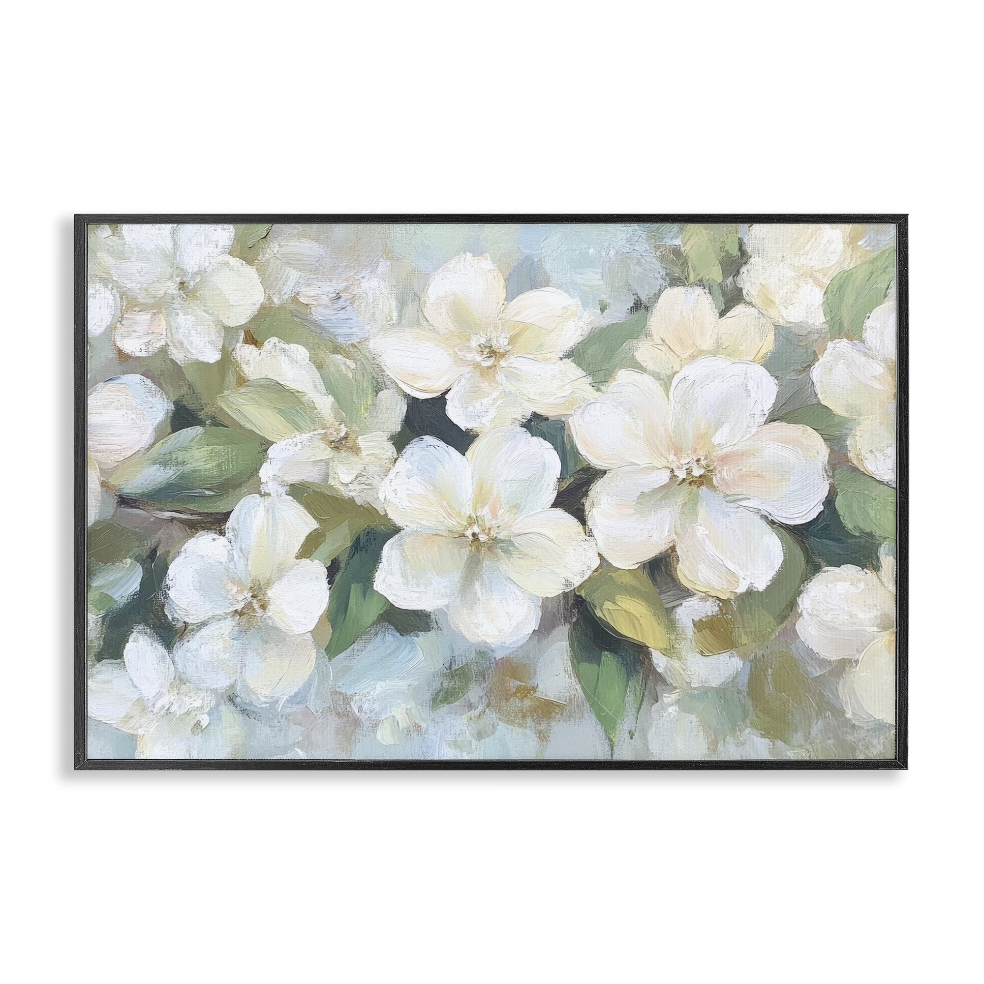 Stupell Industries Painted White Flowers in Leaves Black Framed Giclee Art, design by Petal Prints Design
