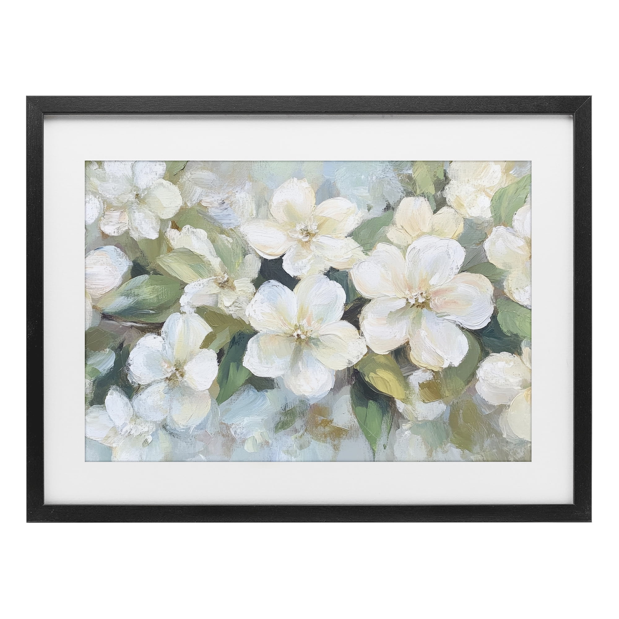 Stupell Industries Painted White Flowers in Leaves Black Framed Print Under Glass, design by Petal Prints Design