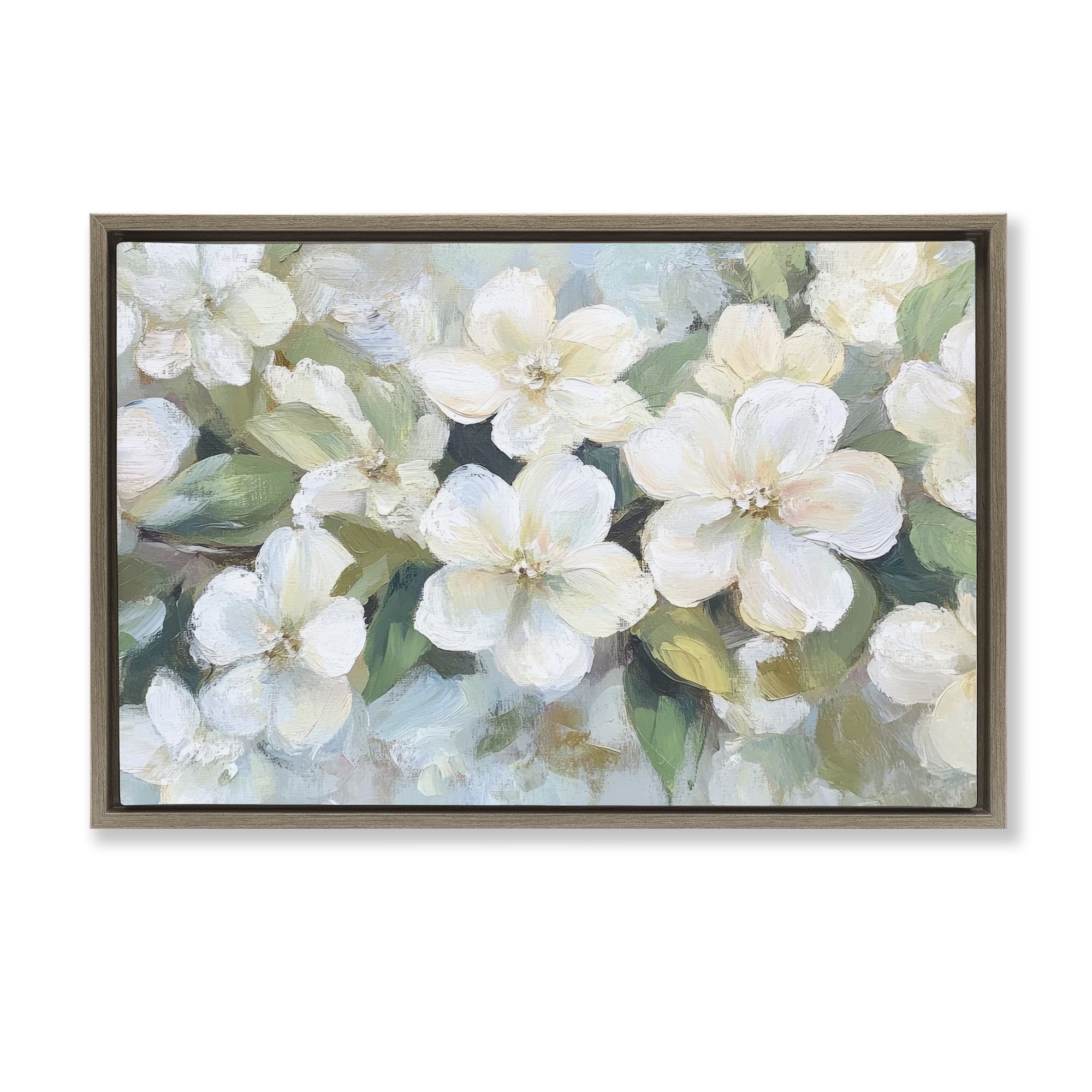 Stupell Industries Painted White Flowers in Leaves Brown Framed Floater Canvas Wall Art, design by Petal Prints Design