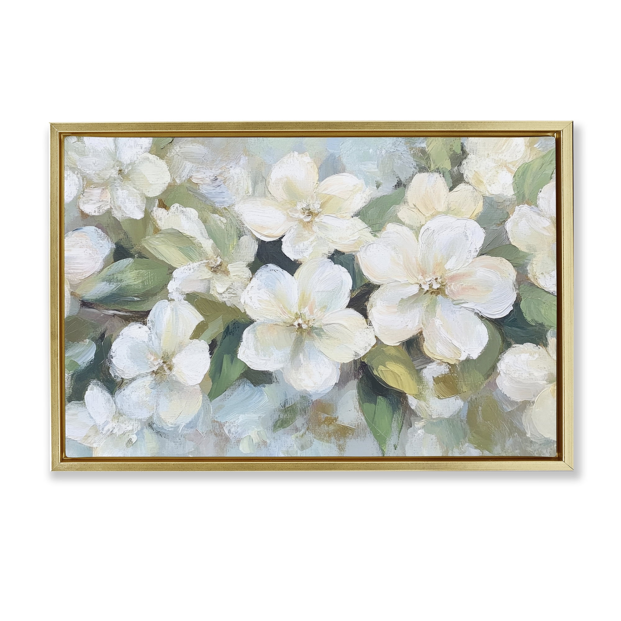 Stupell Industries Painted White Flowers in Leaves Gold Framed Floater Canvas Wall Art, design by Petal Prints Design