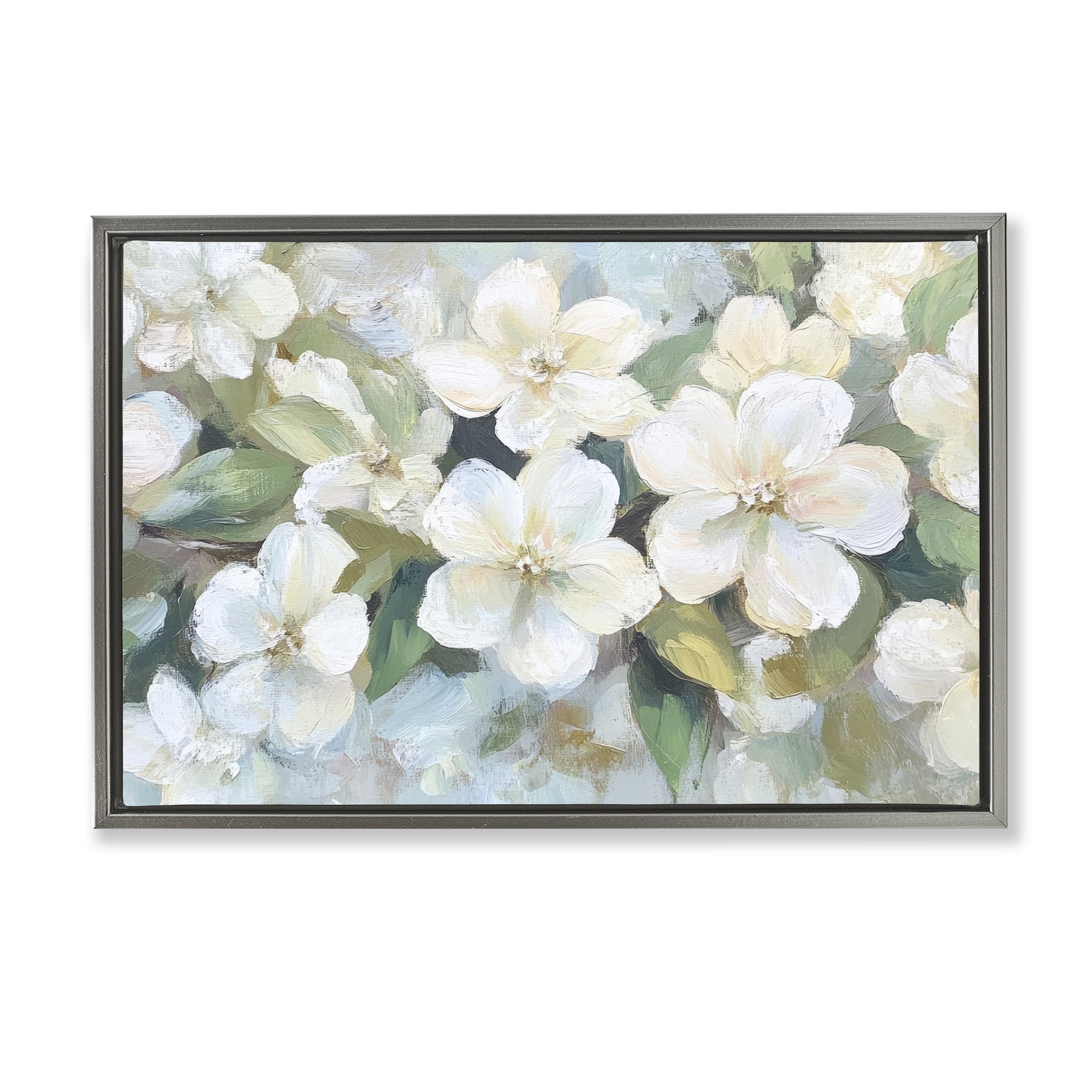 Stupell Industries Painted White Flowers in Leaves Gray Framed Floater Canvas Wall Art, design by Petal Prints Design
