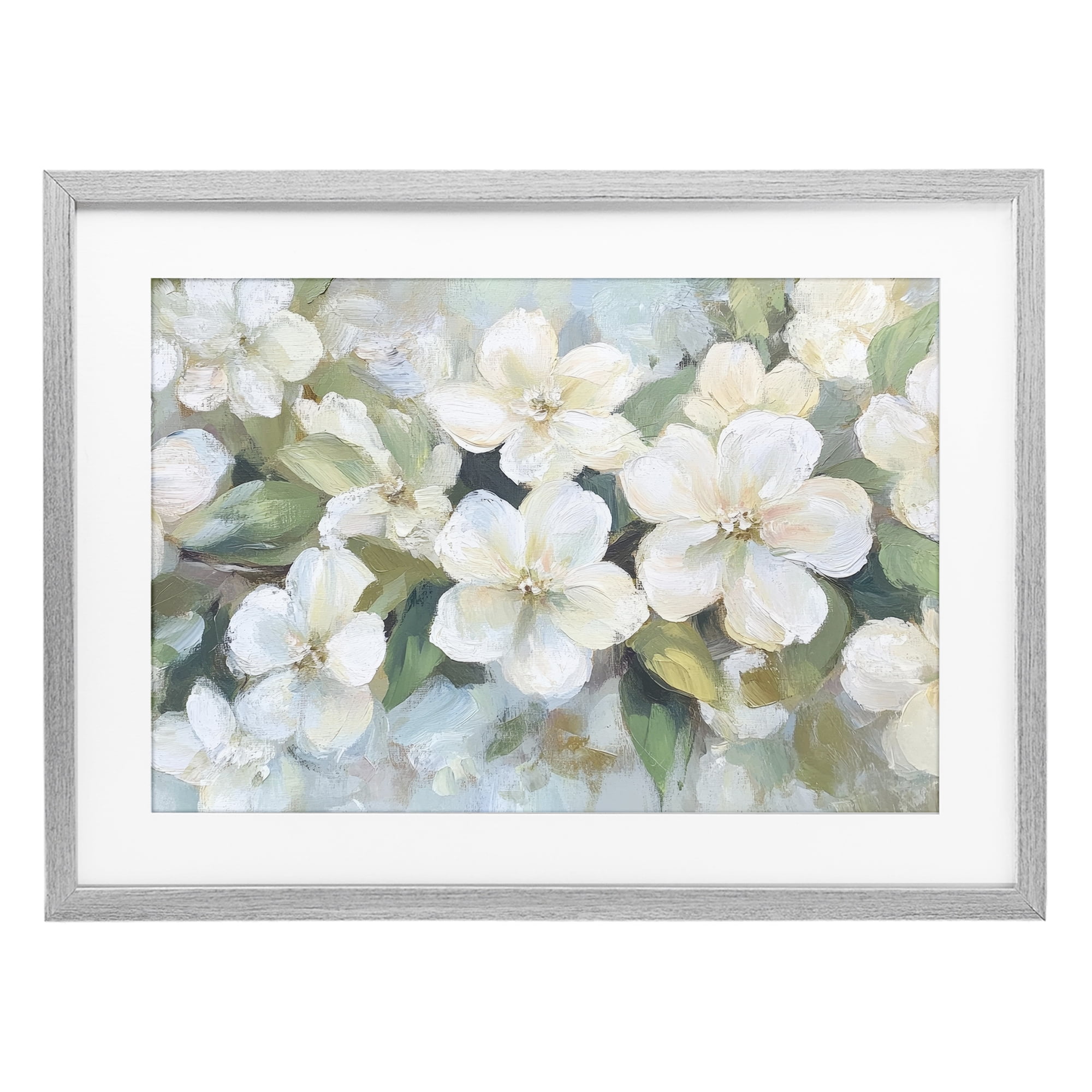 Stupell Industries Painted White Flowers in Leaves Gray Framed Print Under Glass, design by Petal Prints Design