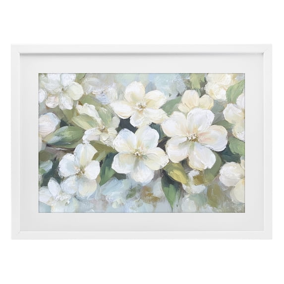 Stupell Industries Traditional Painted White Flowers in Leaves White Framed Print Under Glass, 23 x 17, by Petals Prints Design