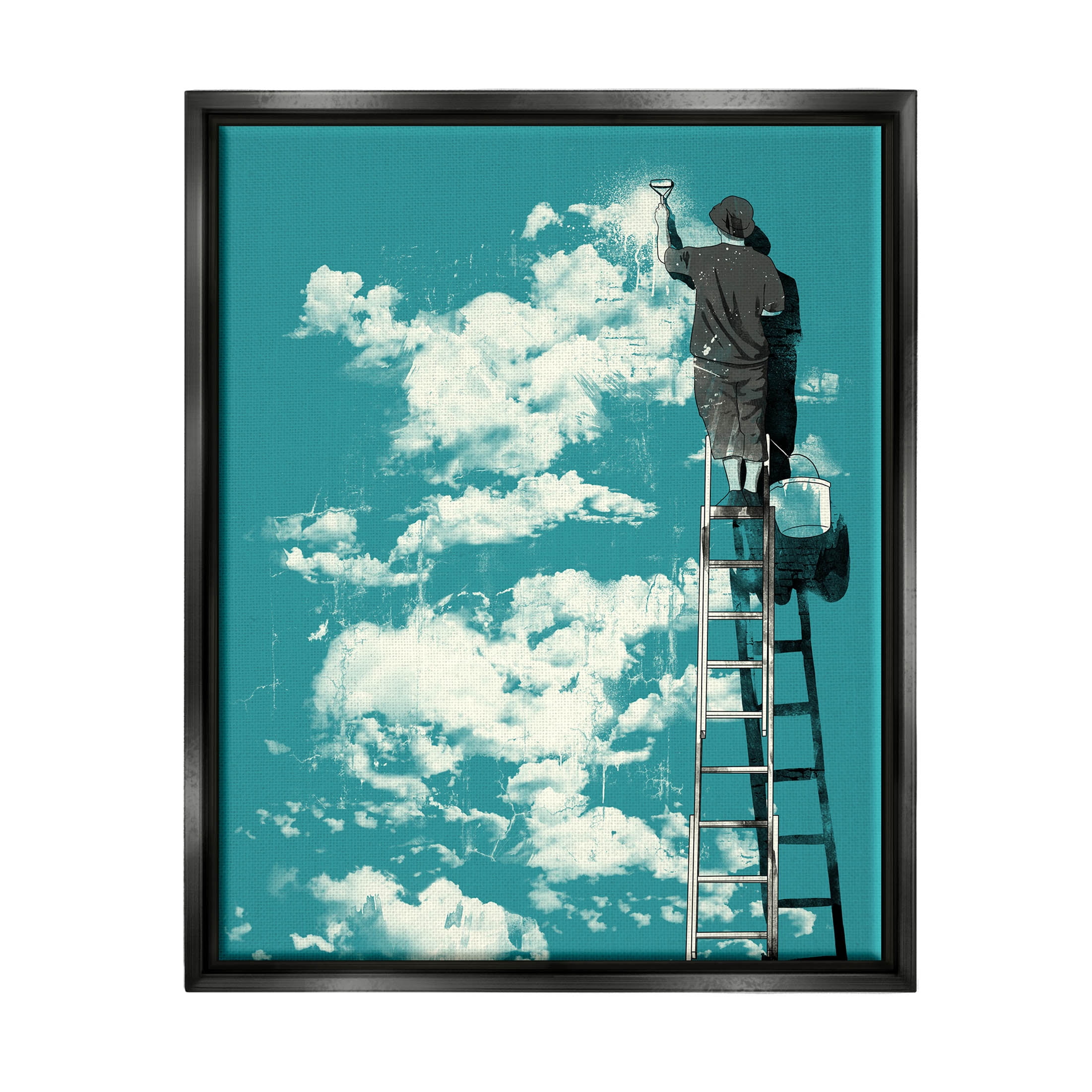 Stupell Industries Painter On Ladder Conceptual Clouds Graphic Art Jet Black Floating Framed Canvas Print Wall Art, Design by Matheus Lopes Castro