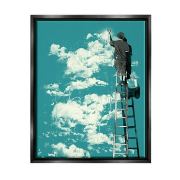 Stupell Industries Painter On Ladder Conceptual Clouds Graphic Art Jet Black Floating Framed Canvas Print Wall Art, Design by Matheus Lopes Castro