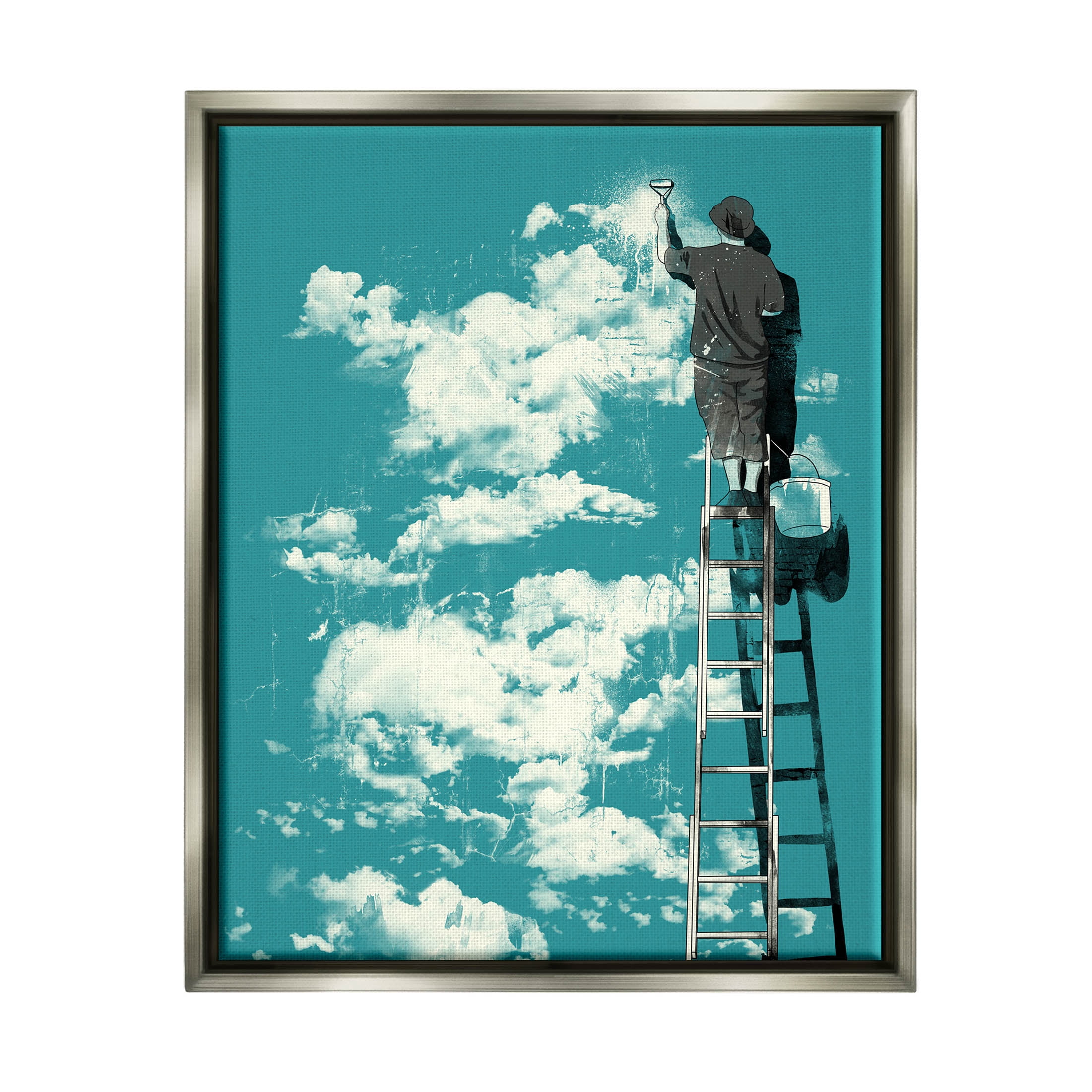 Stupell Industries Painter On Ladder Conceptual Clouds Graphic Art Luster Gray Floating Framed Canvas Print Wall Art, Design by Matheus Lopes Castro
