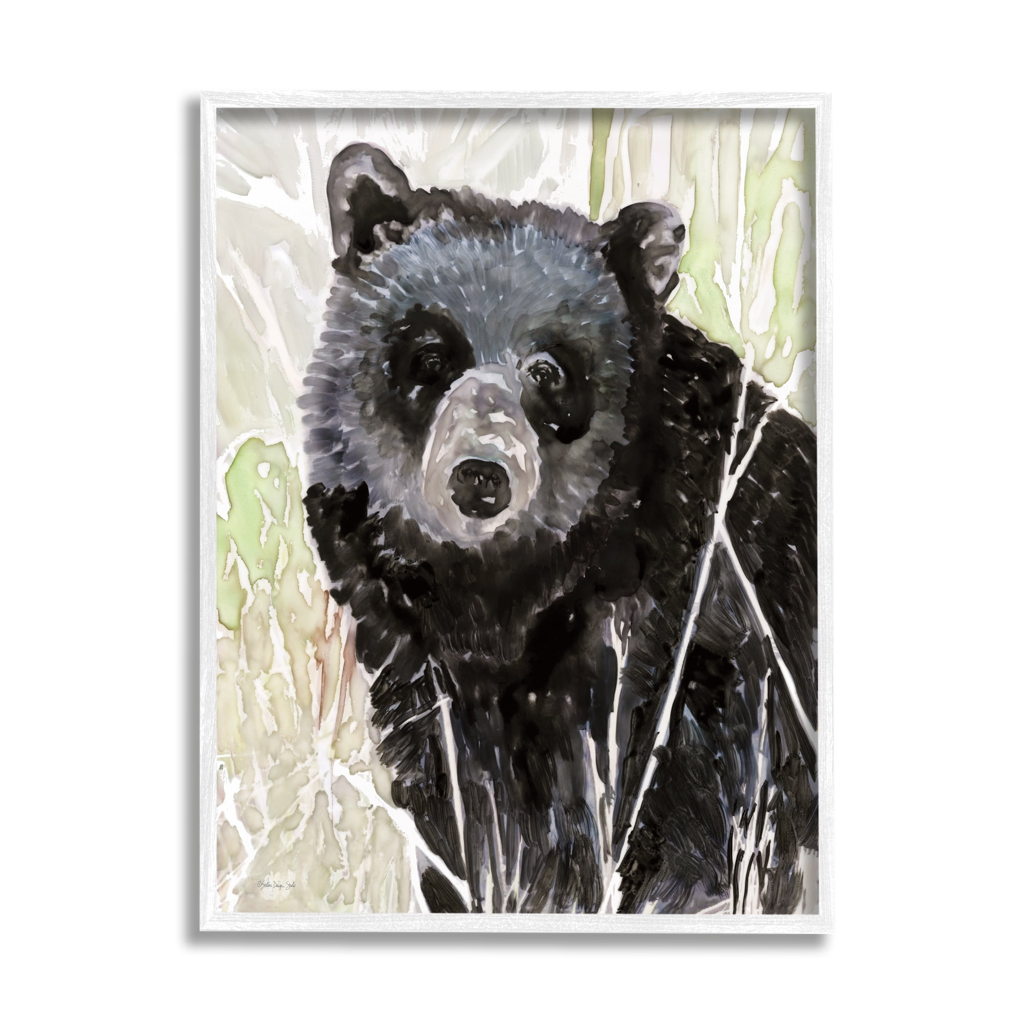 Stupell Industries Painterly Black Bear Abstract Forest Foliage Framed Wall Art, 16 x 20, Design by Stellar Design Studio
