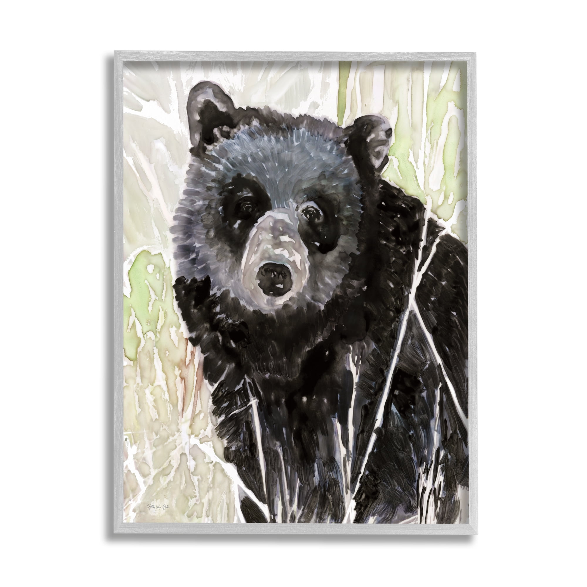 Stupell Industries Painterly Black Bear Abstract Forest Foliage Framed Wall Art, 16 x 20, Design by Stellar Design Studio