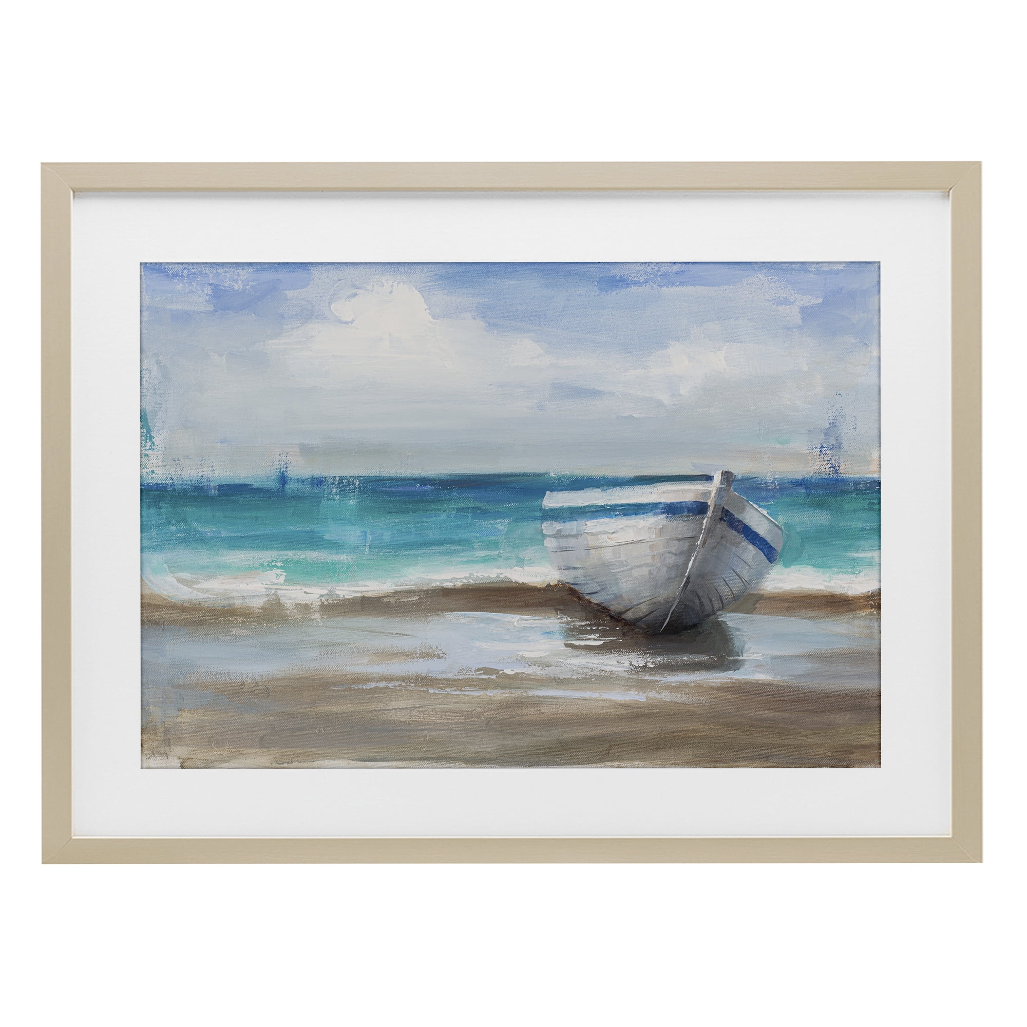 Stupell Industries Painterly Boat On The Shore Birch Framed Print Under Glass, design by Cloverfield & Co.