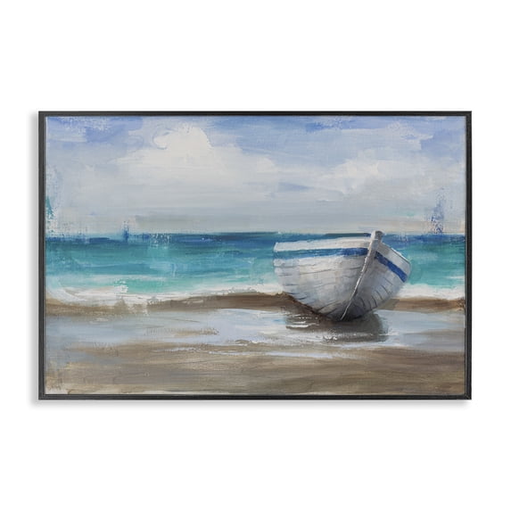 Stupell Industries Tropical Painterly Boat On The Shore Black Framed Giclee Art, 18 x 12, by Cloverfield & Co.