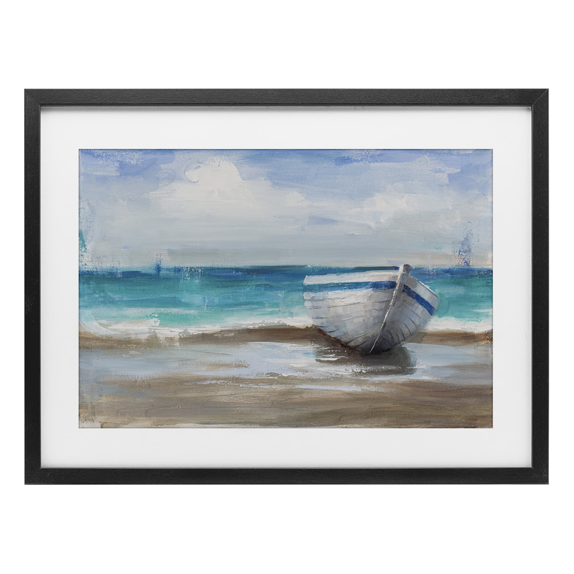 Stupell Industries Painterly Boat On The Shore Black Framed Print Under Glass, design by Cloverfield & Co.